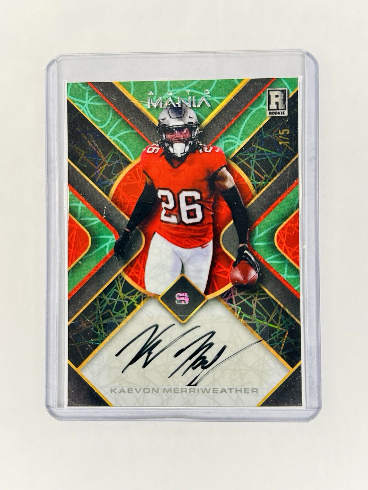 2023 Wild Card Auto Mania KAEVON MERRIWEATHER #AMSQ-A Square Mosaic Teal Auto /5