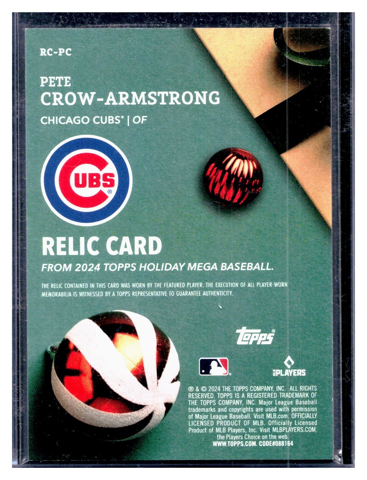 2024 Topps Holiday Relics Rookie Patch Pete Crow-Armstrong #RC-PC SSP Insert SP
