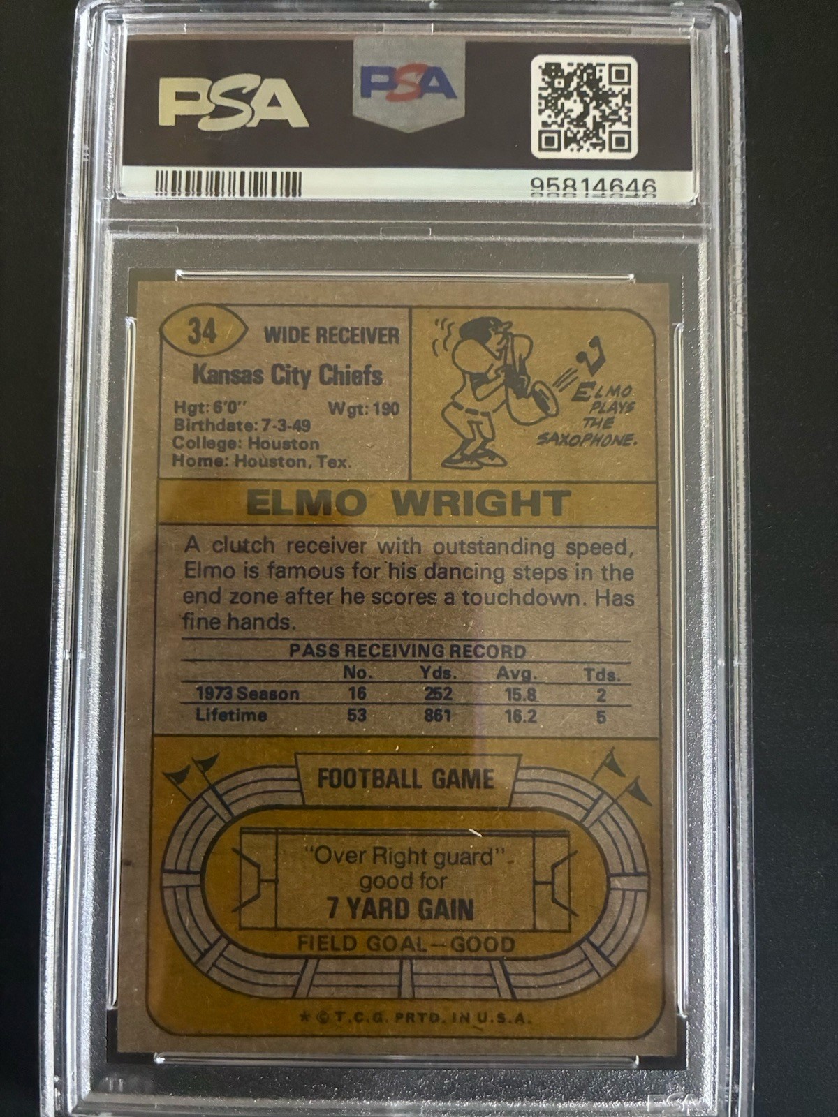 1974 Topps 34 Elmo Wright RC College hOF PSA 7 Kansas City chiefs Set Break