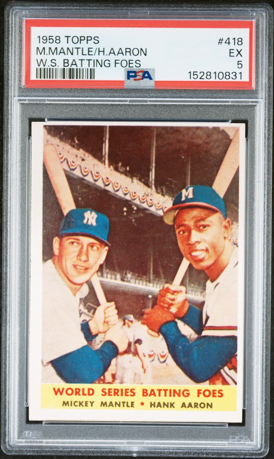 MICKEY MANTLE HANK AARON 1958 Topps #418 World Series Batting Foes PSA 5 EX