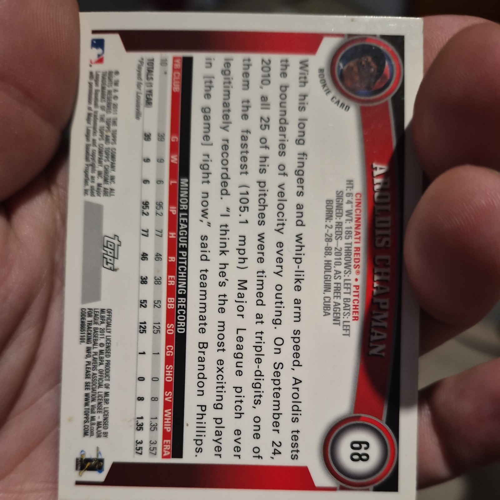 2011 Topps Chrome – Aroldis Chapman #68 (RC)
