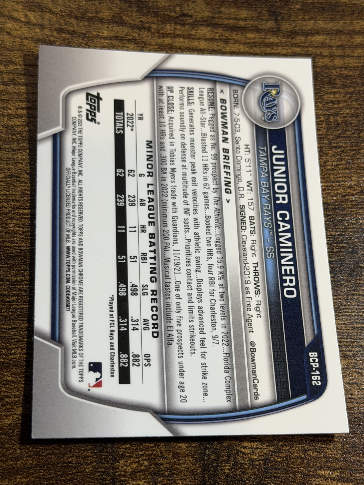 JUNIOR CAMINERO 2023 Bowman Chrome #BCP-162