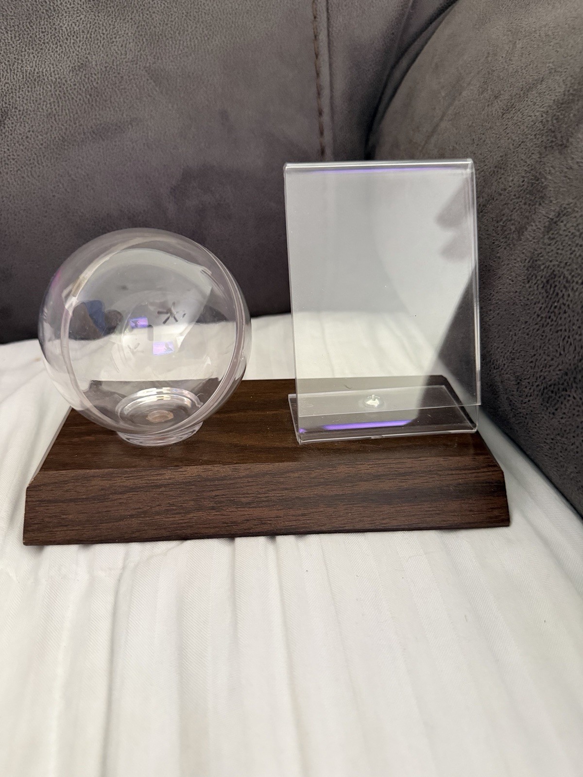 Baseball Ball & Card Display Clear Holder Protecter On Wood Base Unbranded