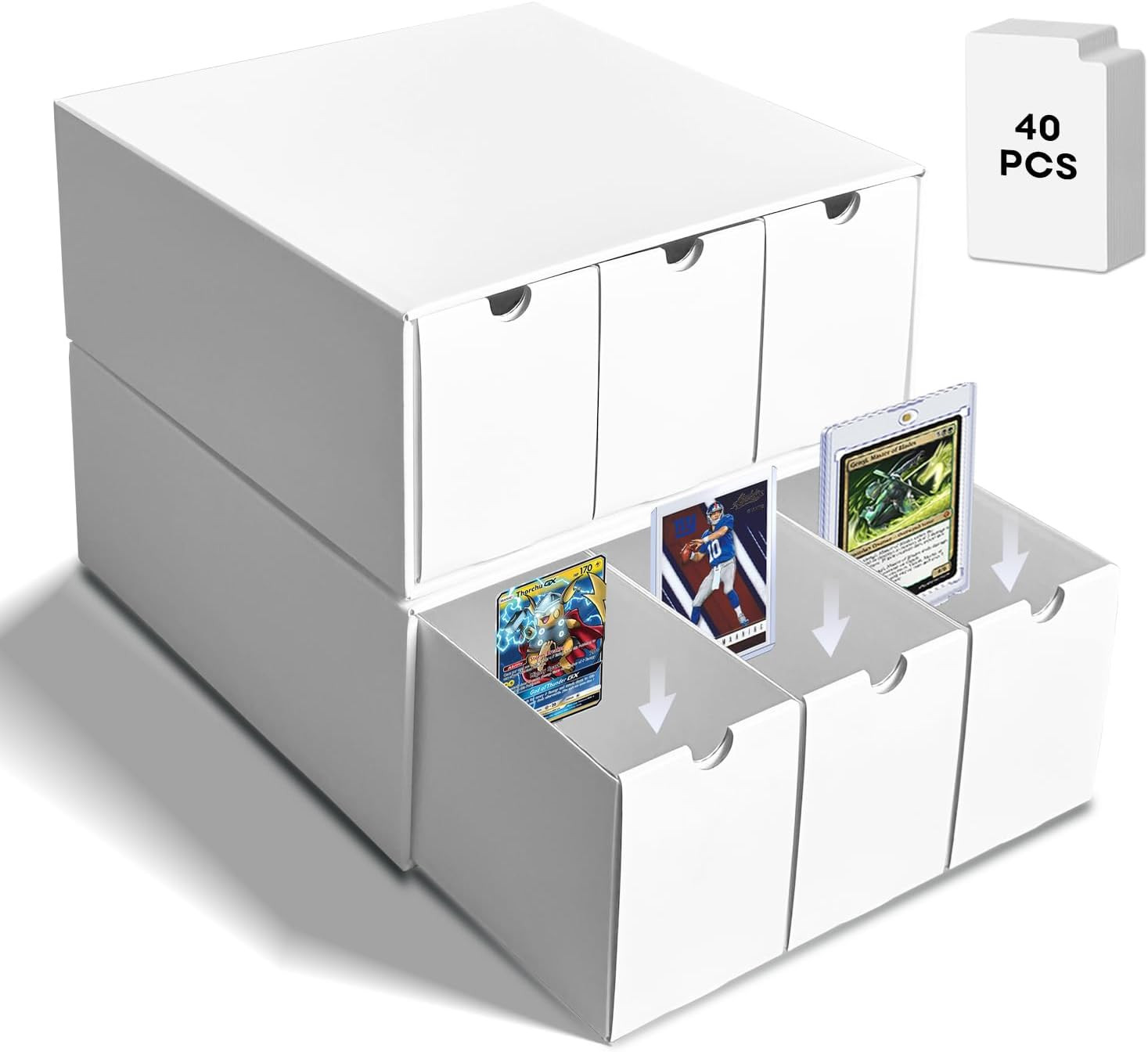 Trading Card Storage Box with 40 Dividers Cardboard Toploader Boxes 6 Drawer