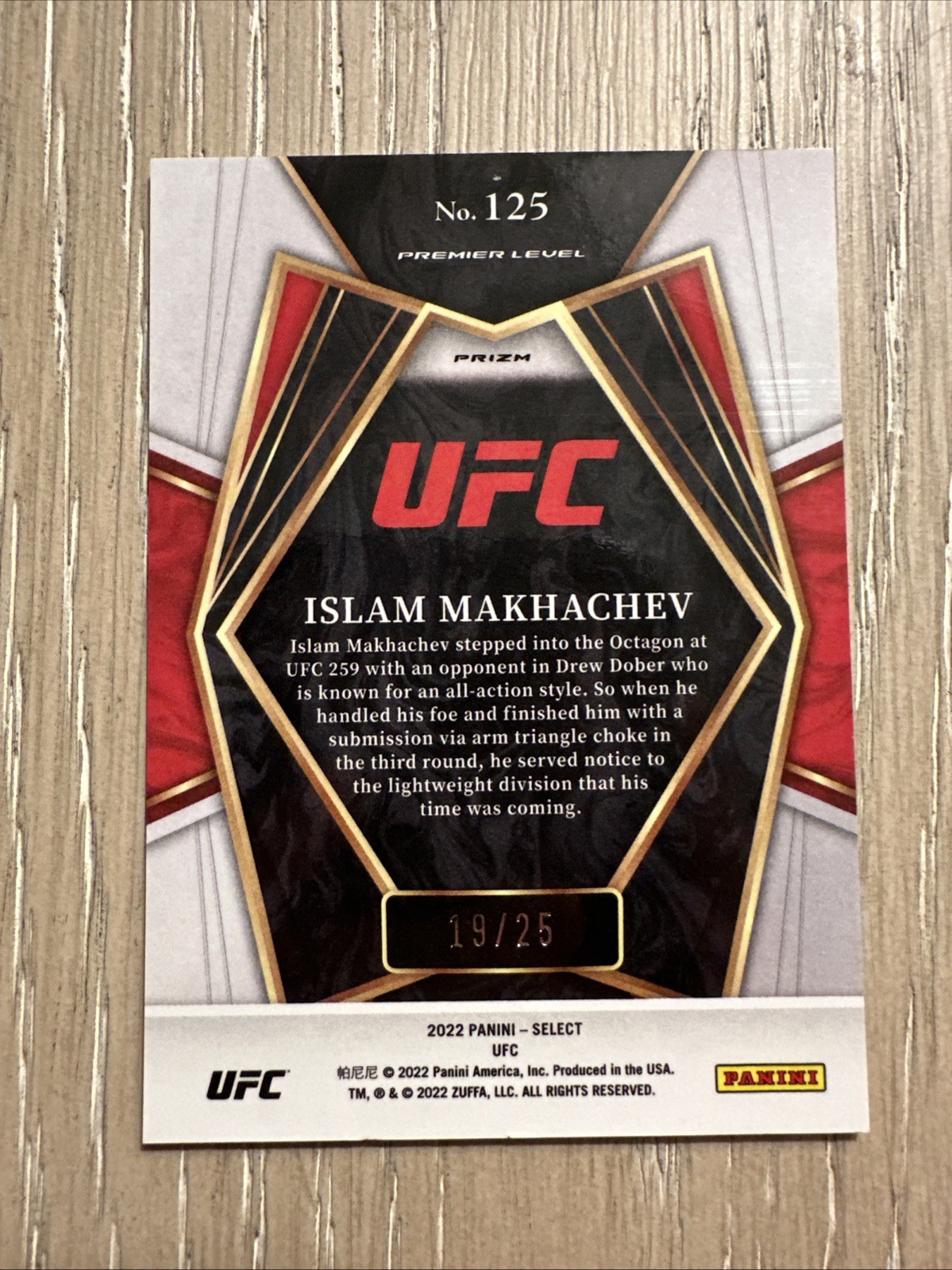 2022 Panini Select UFC Islam Makhachev Tie-Dye Prizm Premier Level /25 GOAT