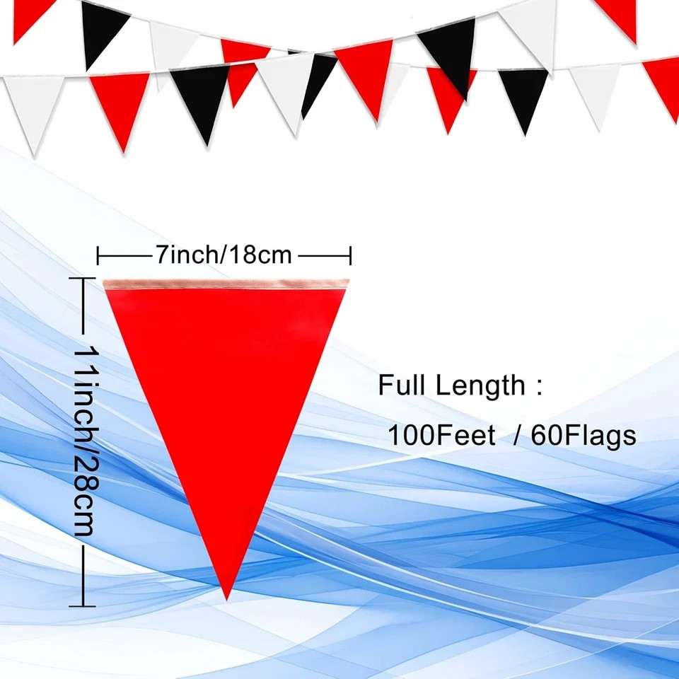 Red Black White 100Ft Pennant Banner Triangle Flags Bunting