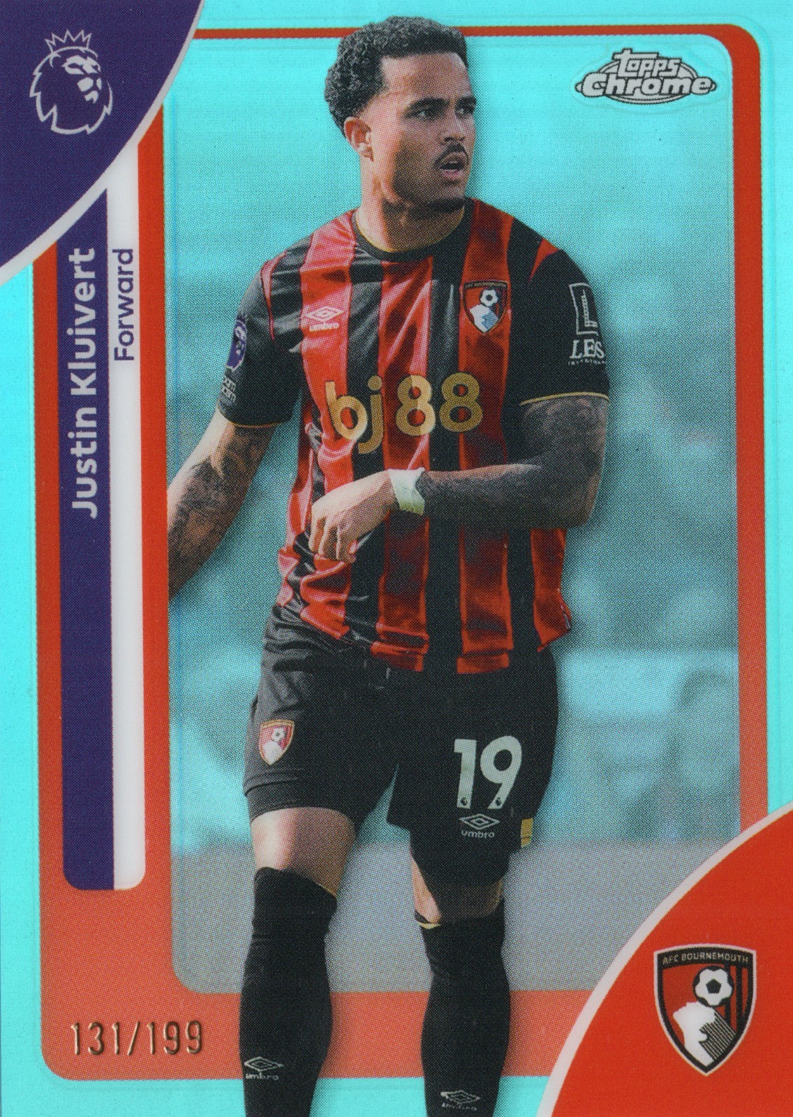 2025-26 Topps Chrome Premier League – Aqua Refractor #1 Justin Kluivert /199