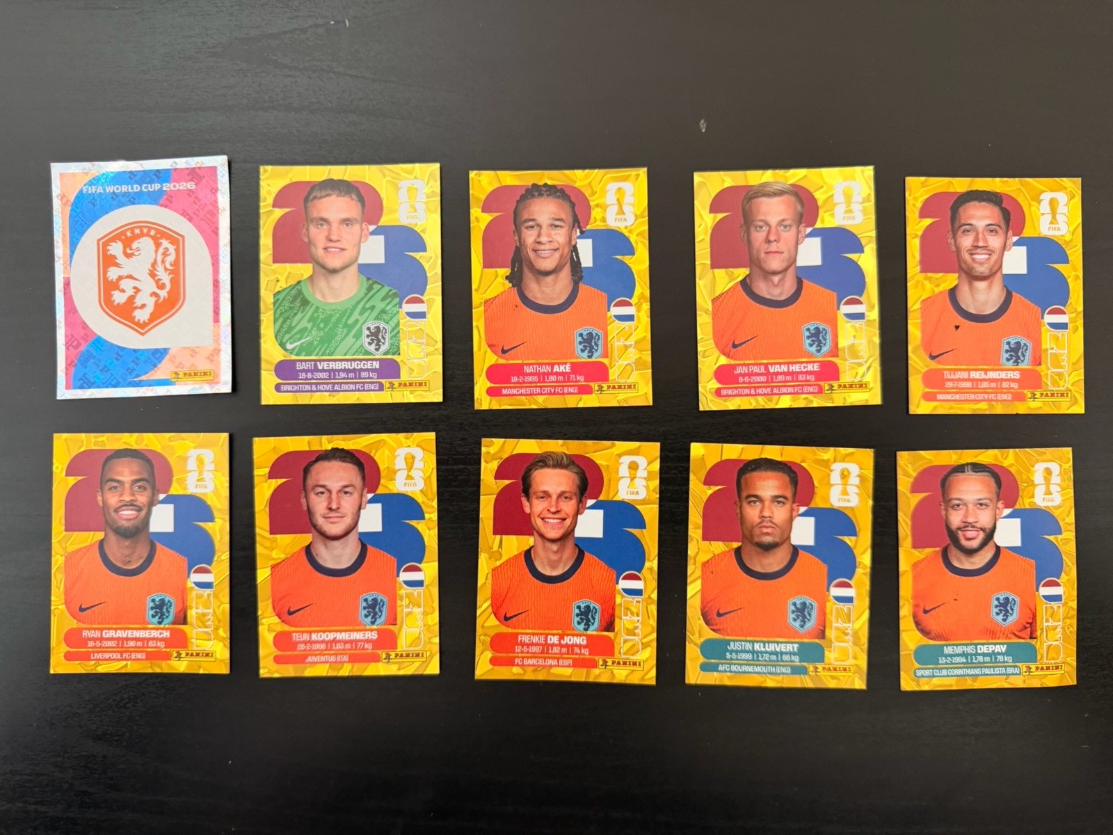 Panini album WC26/ 16 Netherlands Gold Crumple Sticker Lot RARE