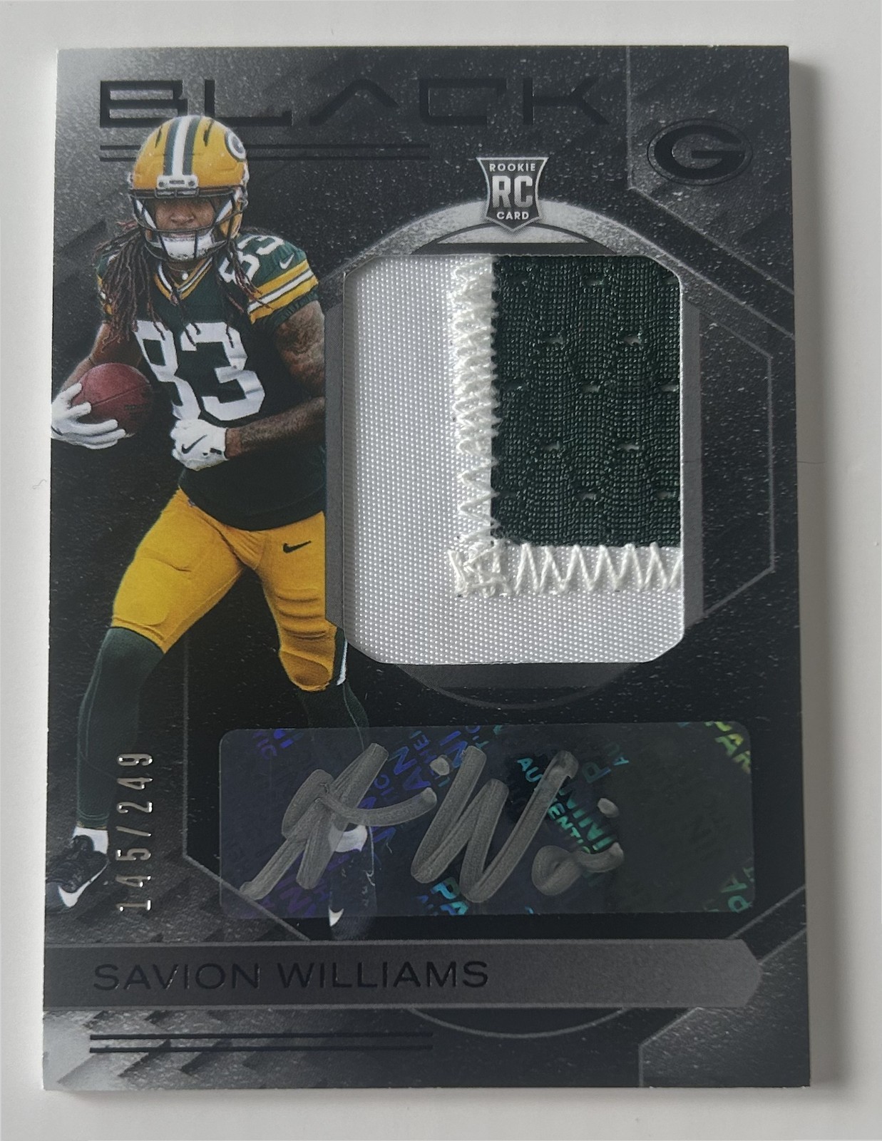 2025 Panini Black Savion Williams Patch Auto RC #/249 – Green Bay Packers