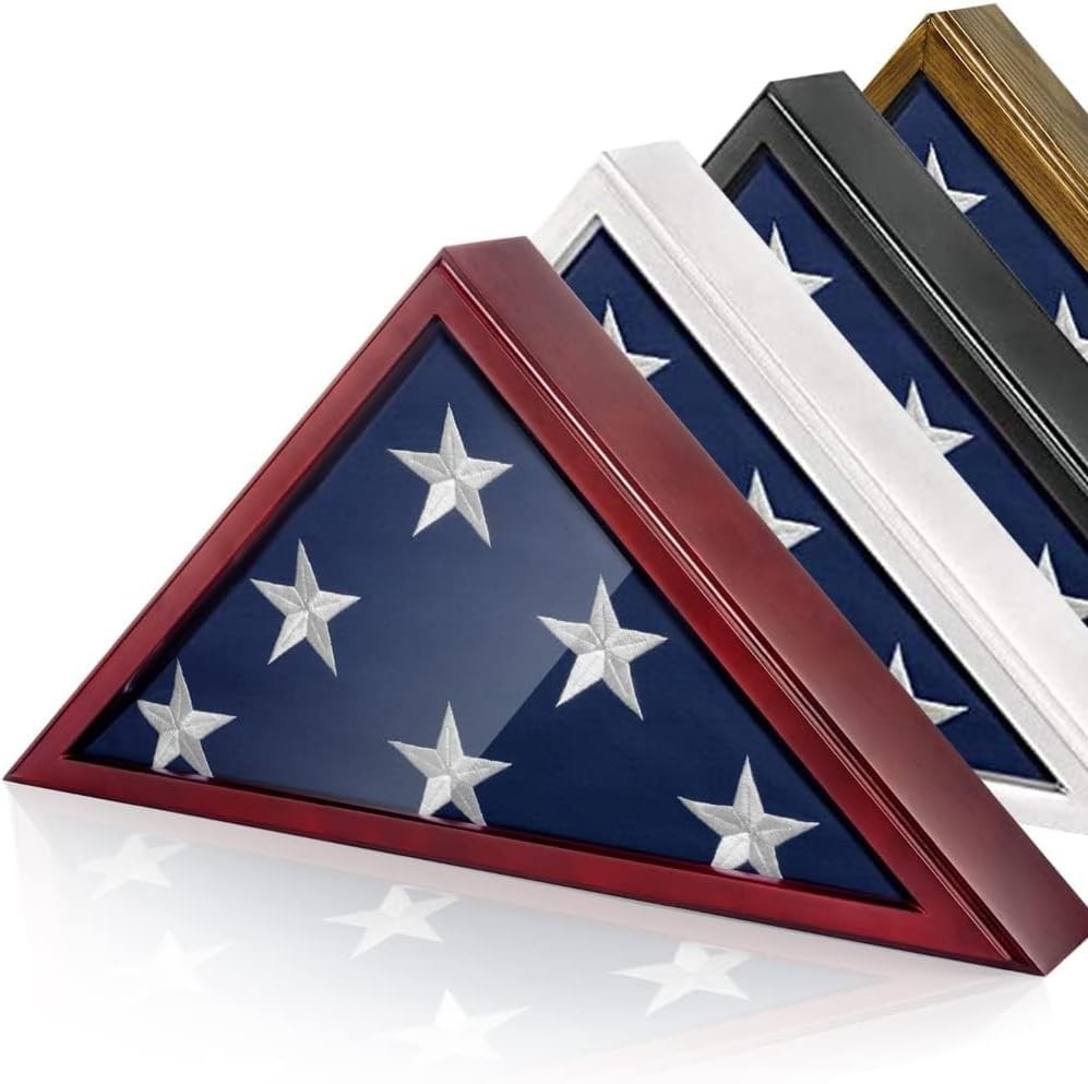 Secure Glass Front Flag Display Case for Veterans – Elegant Mahogany Finish