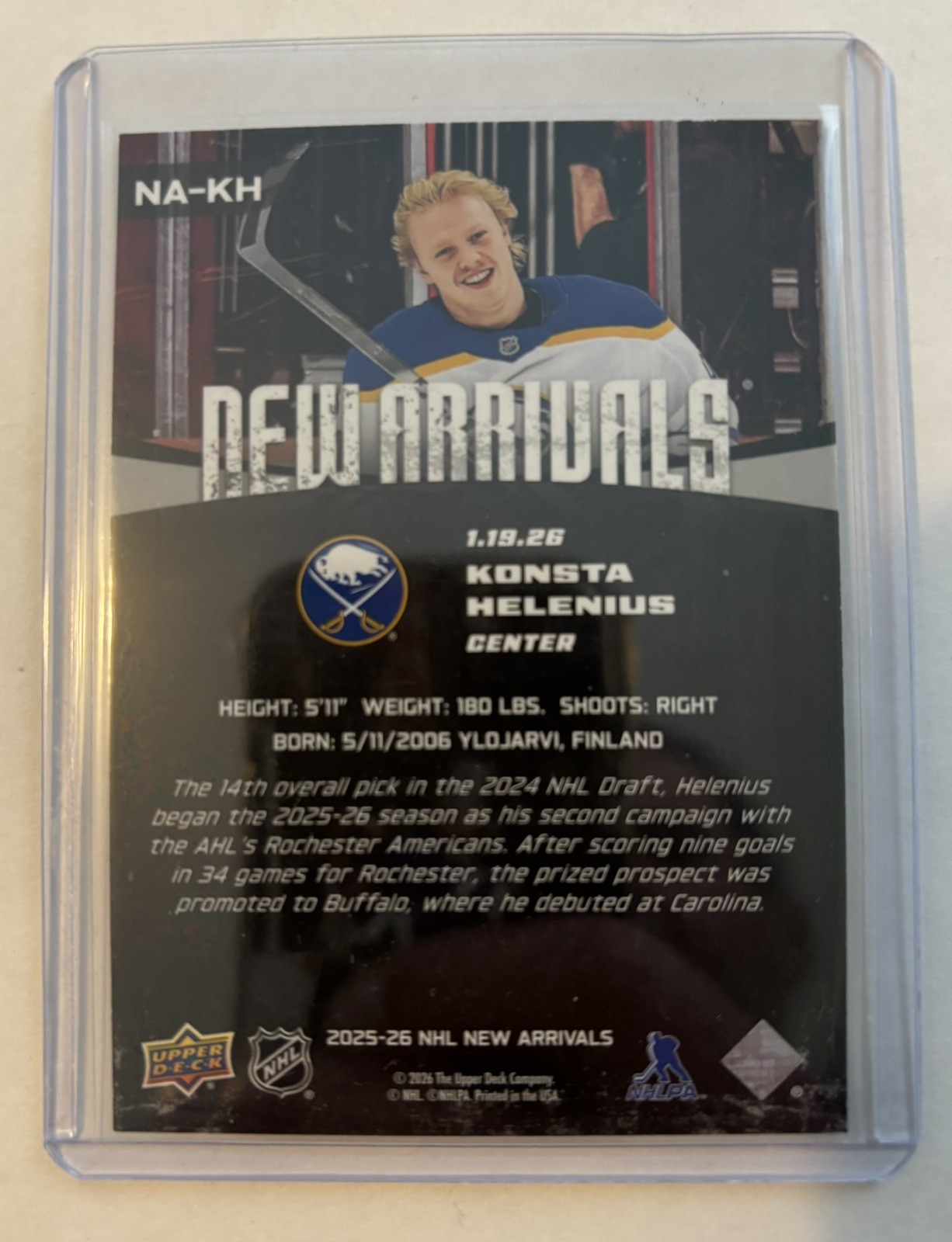 2026 Upper Deck Konsta Helenius New Arrivals Epack Exclusive RC Sabres