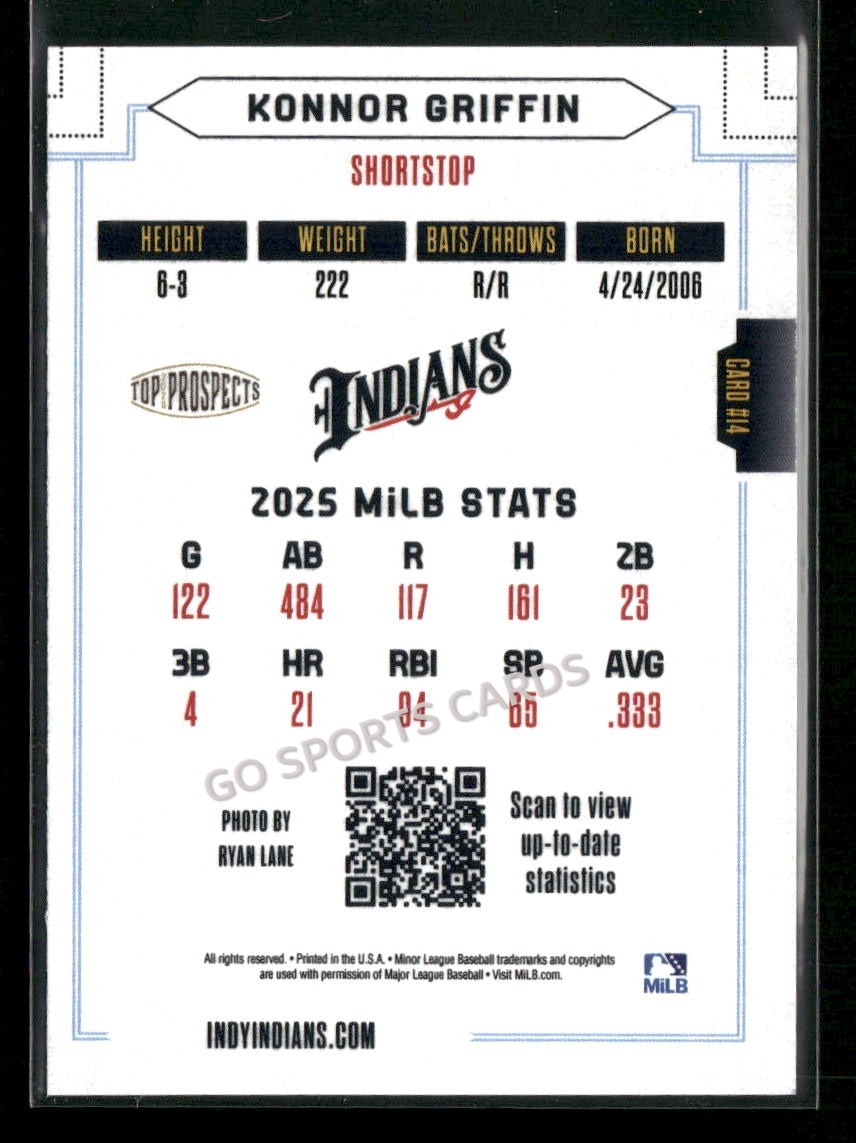2026 AAA Top Prospects Indianapolis Indians Konnor Griffin RC Rookie Pirates