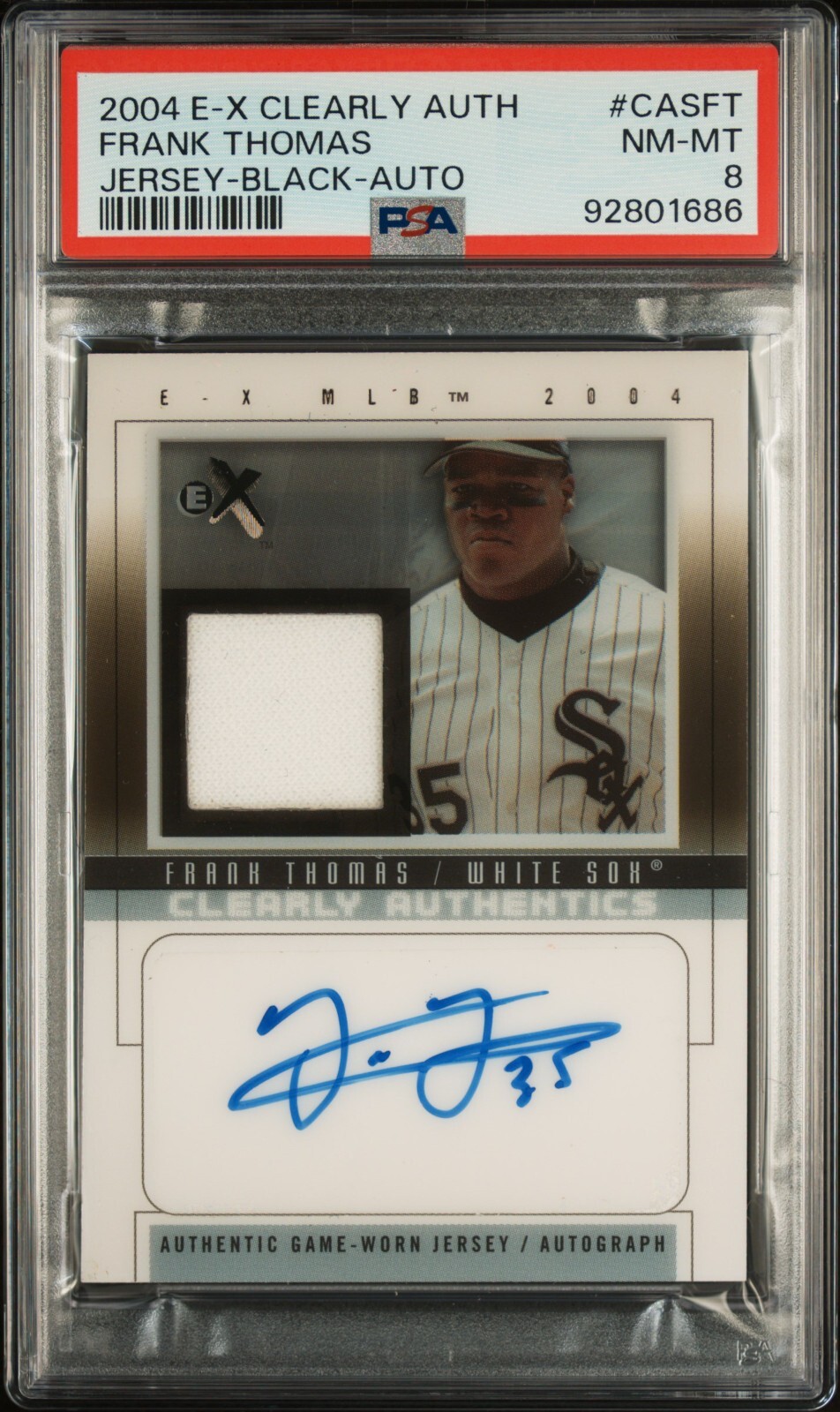 PSA 8 2004 E-X Clearly Authentics Signature Black Jersey Frank Thomas 16/50 Pop1