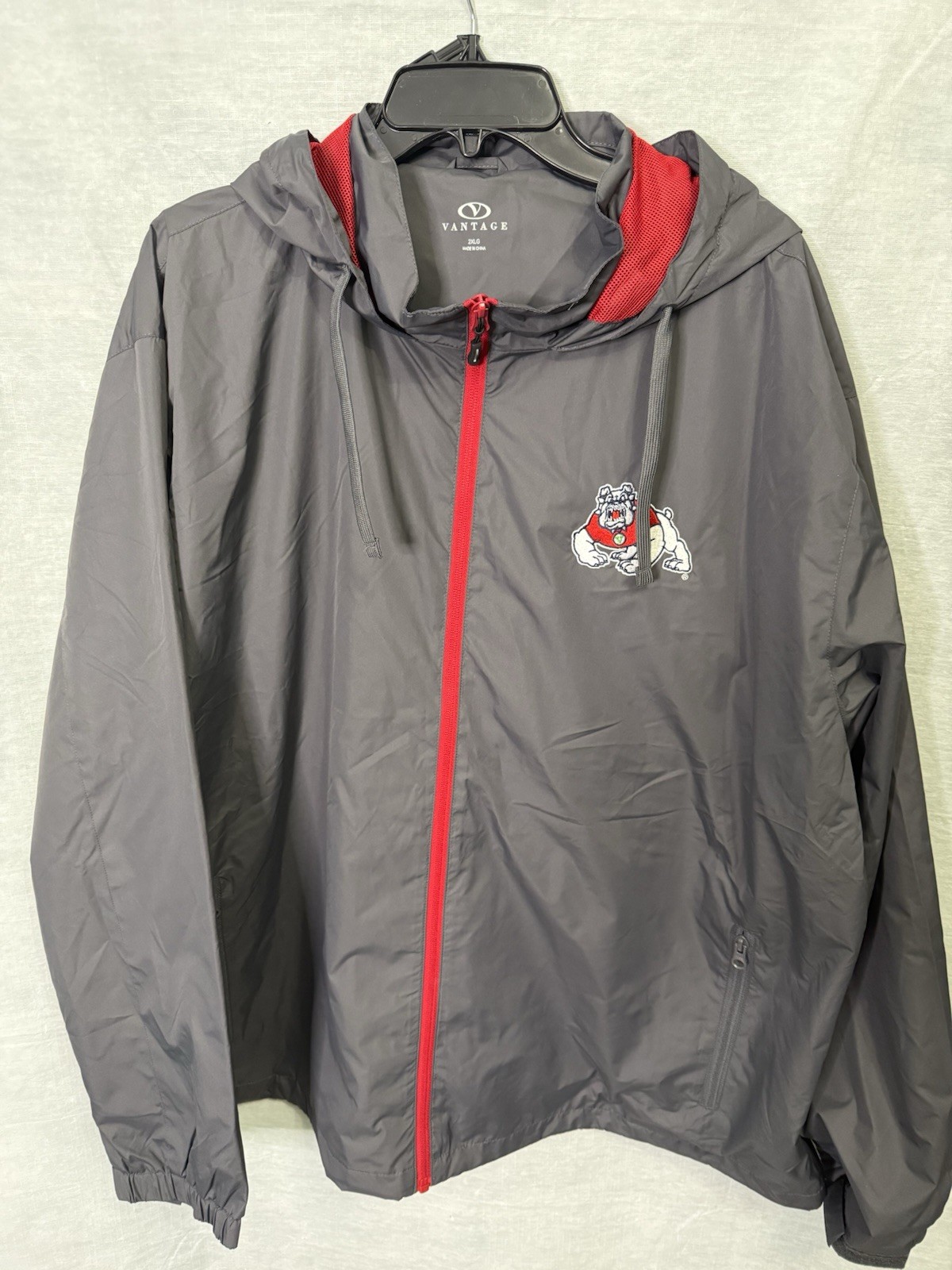 Vantage Men’s Fresno State Bulldogs Gray Hooded Windbreaker Full Zip Size 2XLG