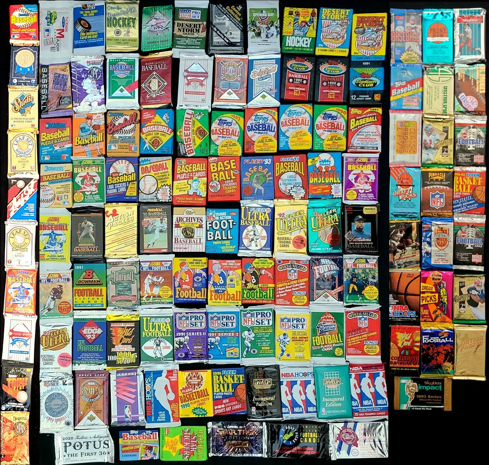 +1000 Lot of Vintage Unopened Basketball Baseball Football Cards in Sealed Packs