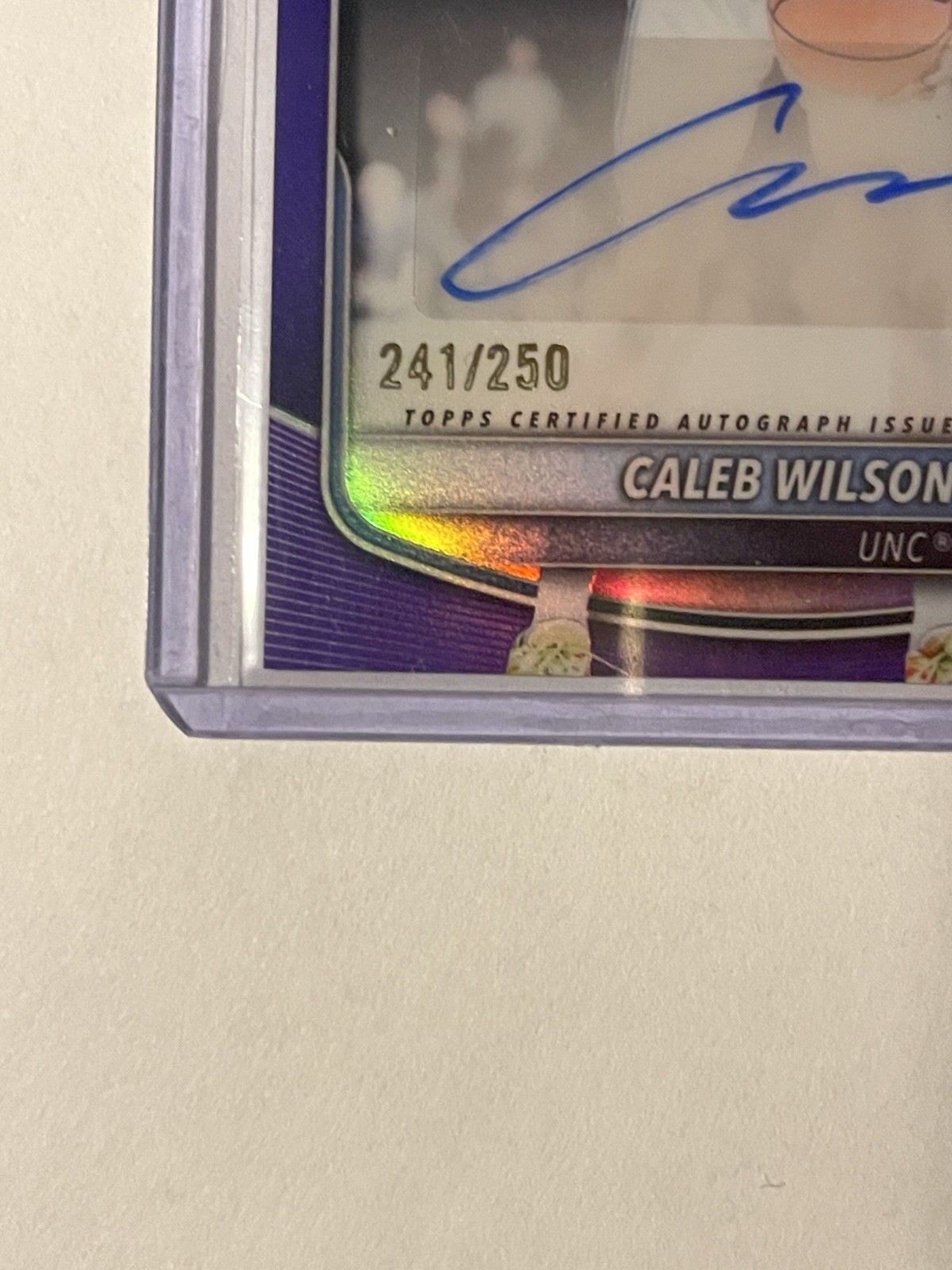 2025-26 Topps Bowman Chrome Caleb Wilson Purple Refractor Auto /250 UNC TarHeels