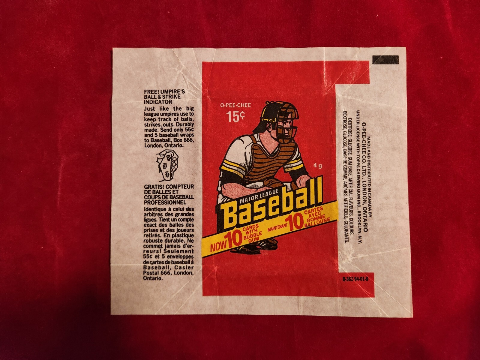 ⚾1978 OPC O-Pee-Chee Baseball Wax Pack Wrapper 4.2⚾ Umpire Ball & Strike Version