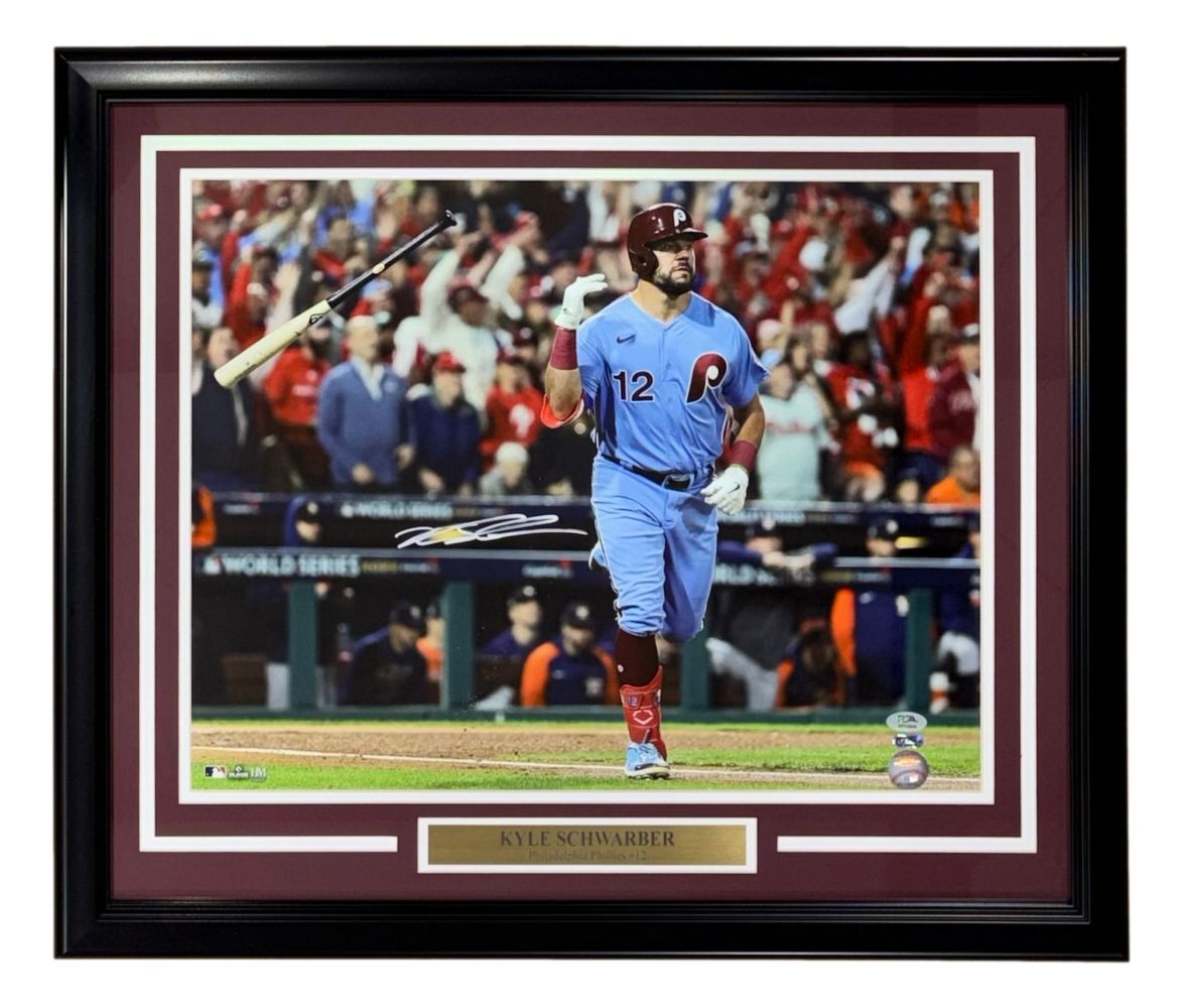 Kyle Schwarber Signed Framed 16×20 Philles Blue Jersey Photo PSA/DNA