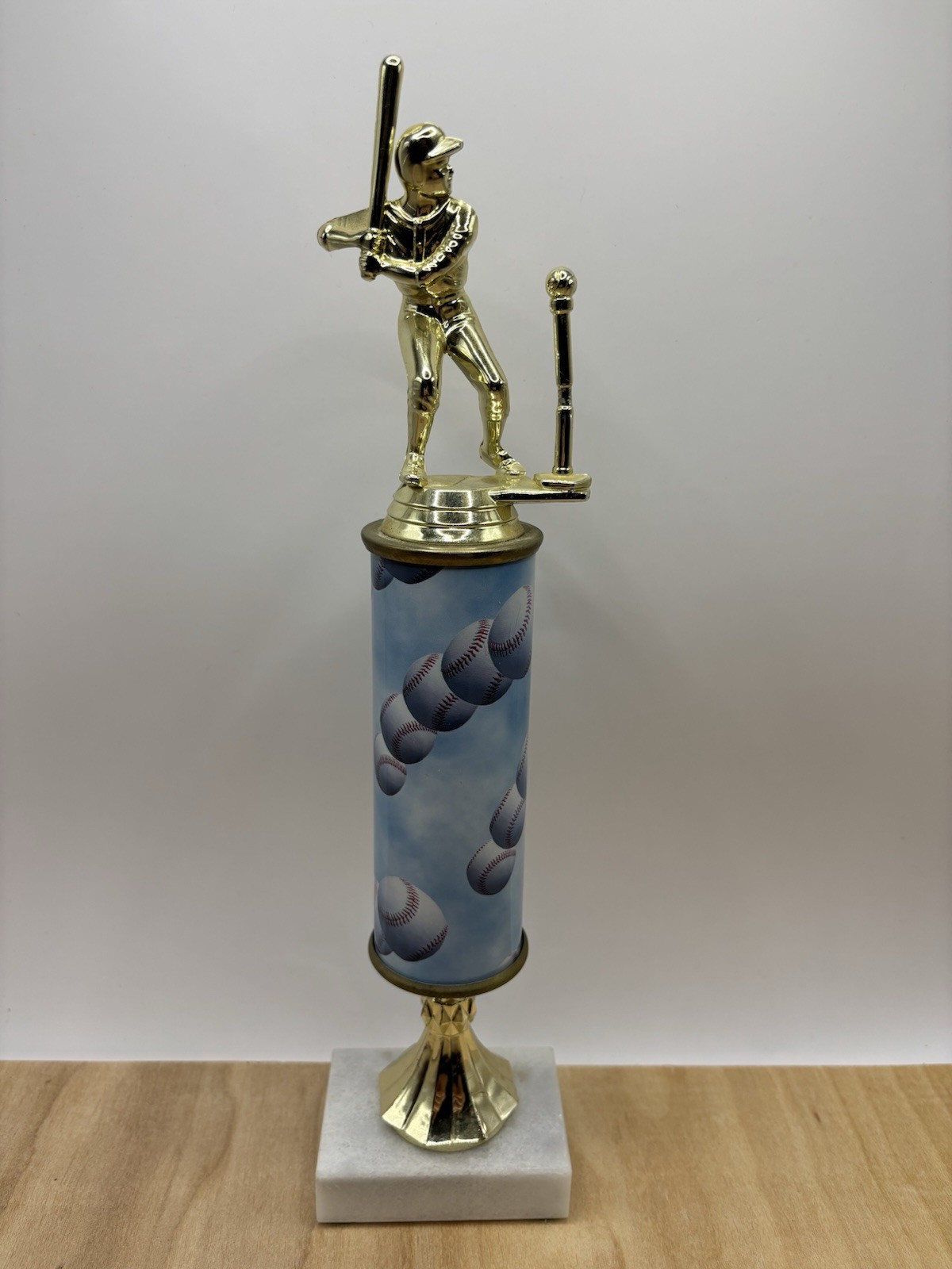 Trophy Tee Ball On White 2”x3” Marble Base Gold Plastic Figure 12-1/2” Tall