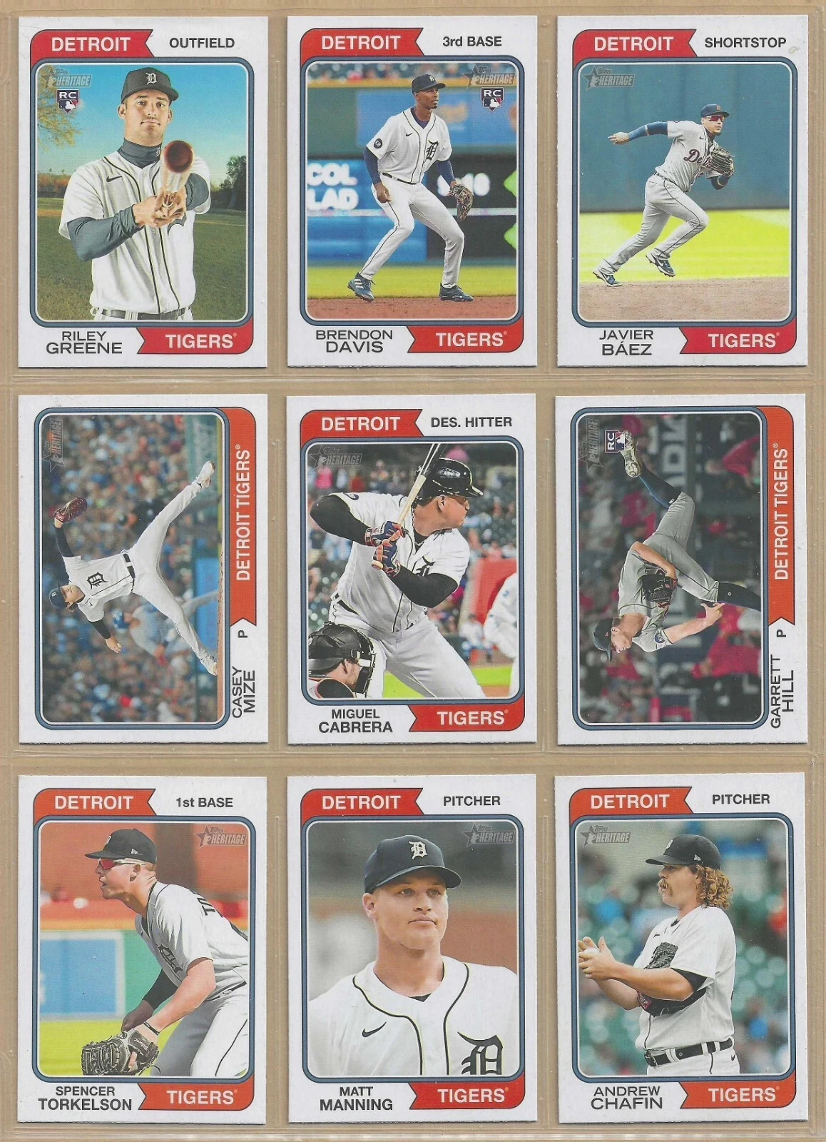 2023 Topps Heritage DETROIT TIGERS Base Team Set of (9) Cabrera Greene Torkelson