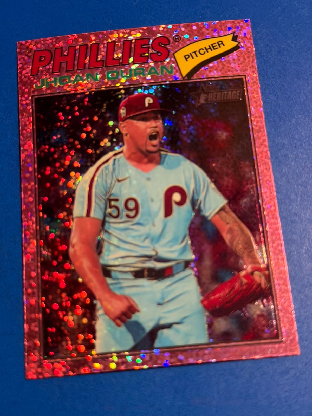 2026 Topps Heritage – Jhoan Duran #14 Chrome Pink Sparkle Refractor