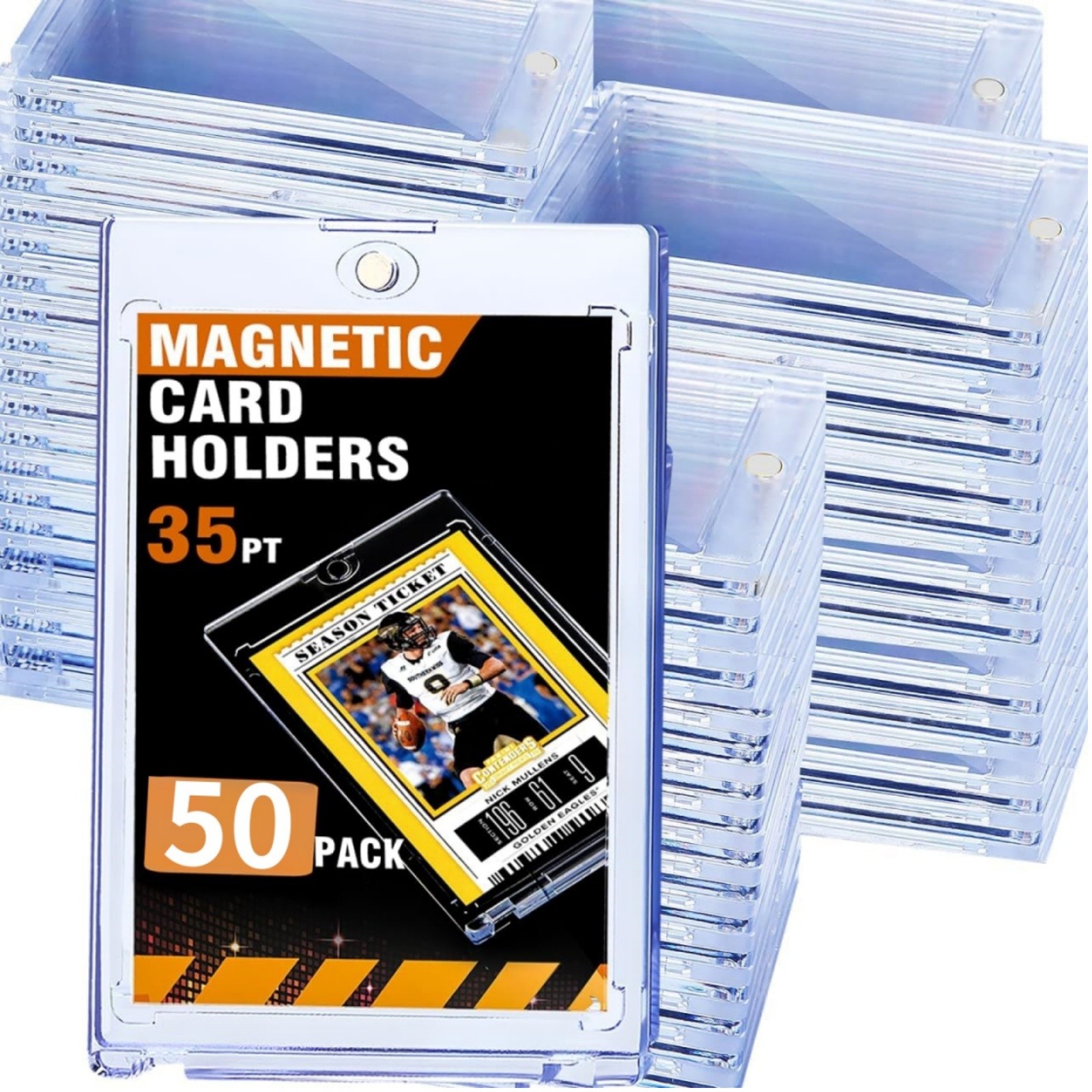 50 Pack Magnetic Trading Sports Card Holders 35pt One-Touch Hard UV Protection
