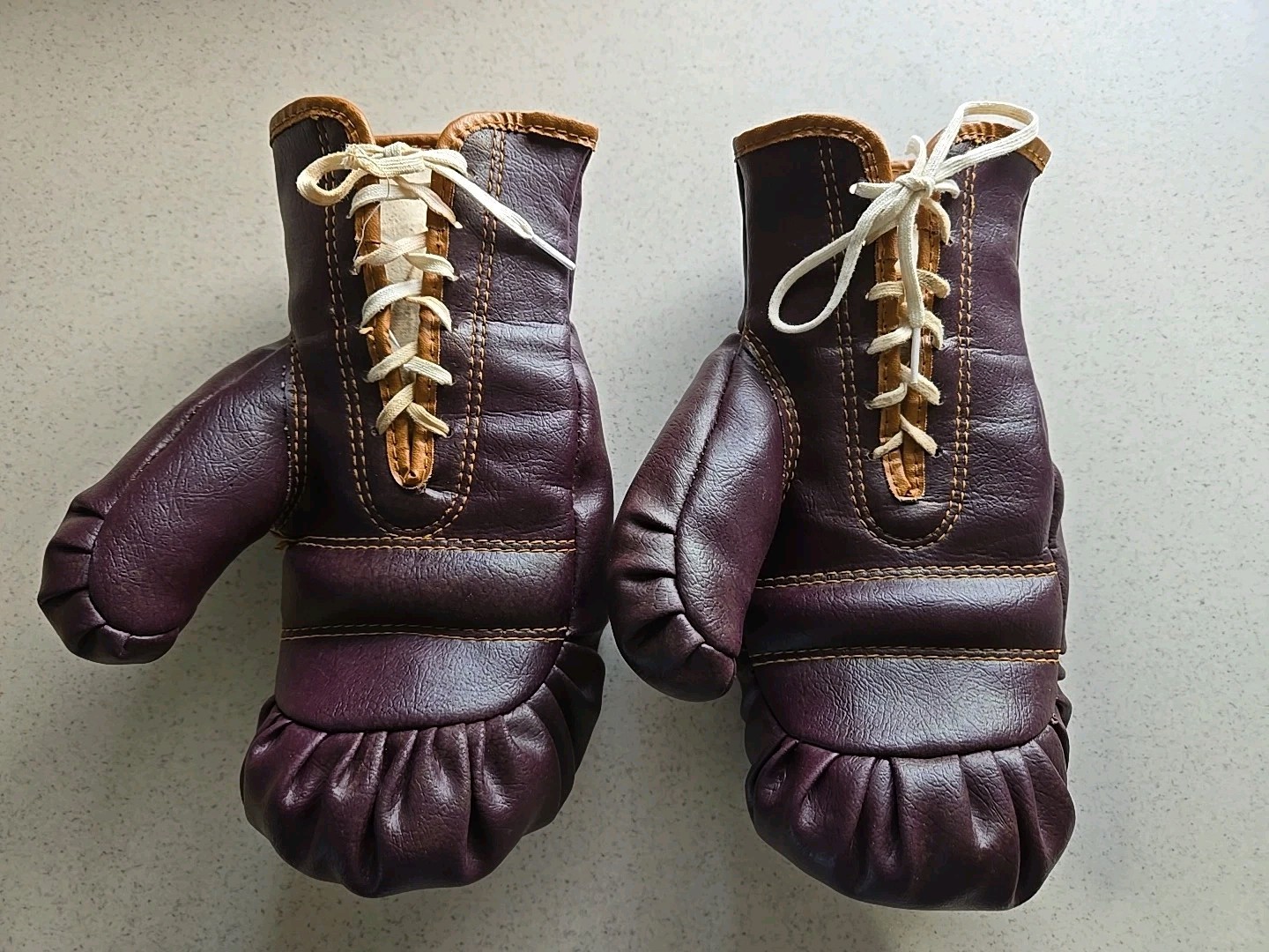 Vintage Lace Up Boxing Gloves Maroon & Brown One Size & Maker Unknown Two Rights