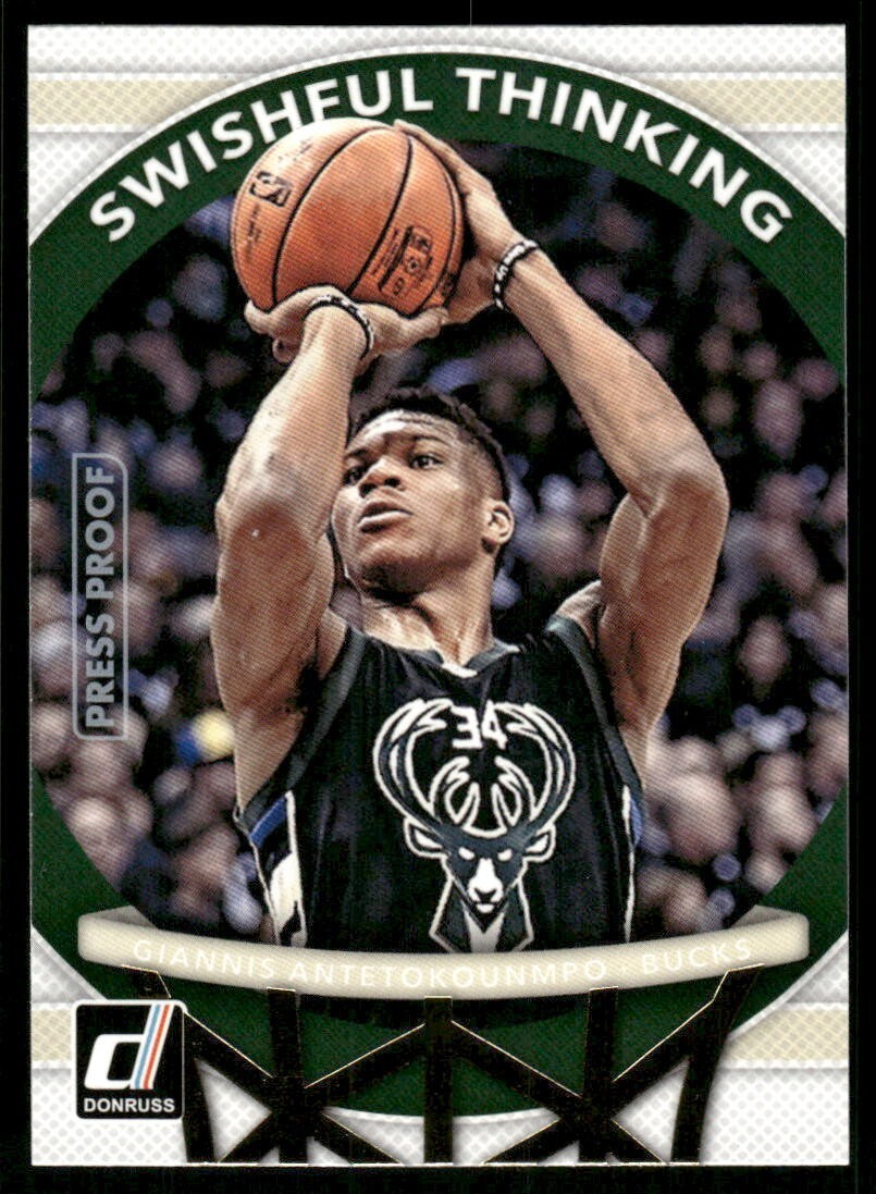 G795 GIANNIS ANTETOKOUNMPO 2017-18 DONRUSS SWISHFUL THINKING GOLD #6 BUCKS RARE