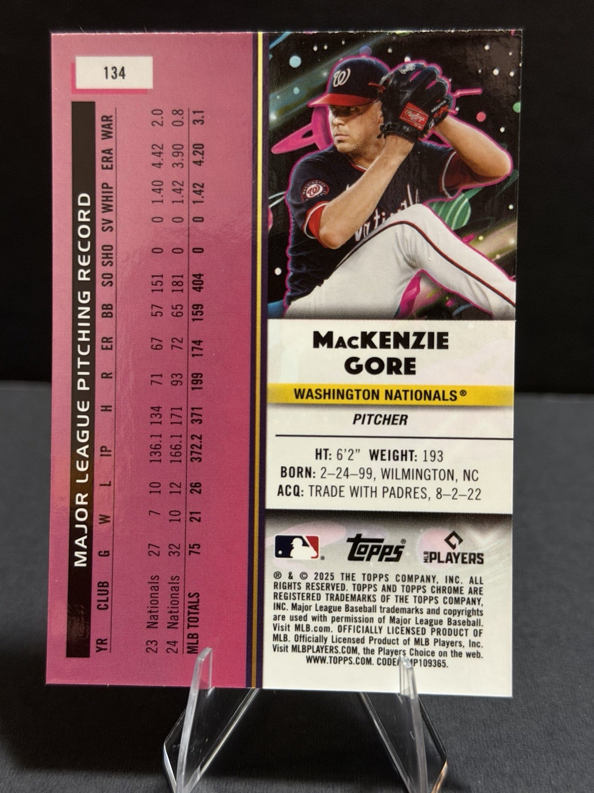 MacKenzie Gore 2025 Topps Chrome Cosmic #134 Gold Interstellar Refractor #/50