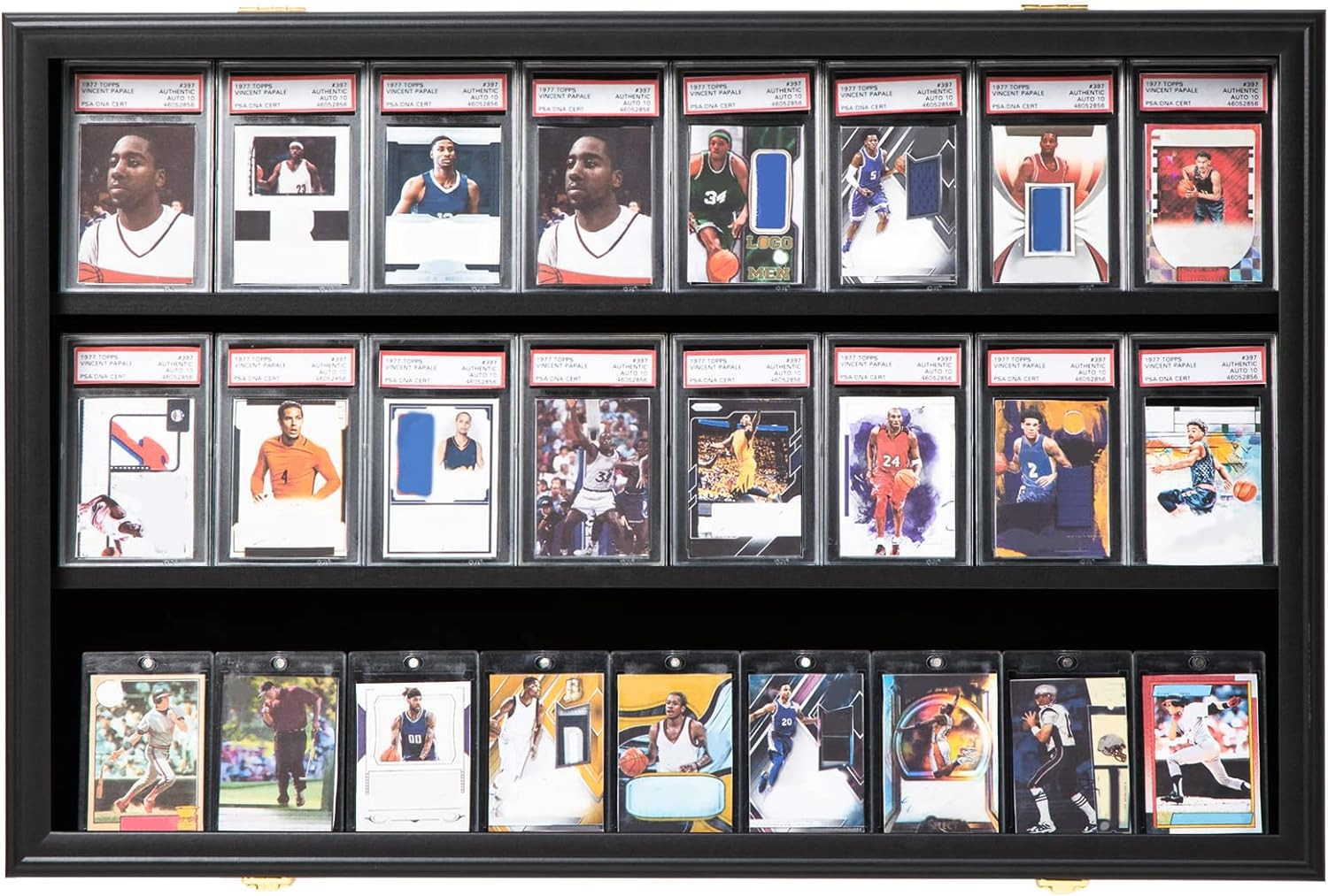 Baseball Card Display Case 24 Graded Sport Card Display Case Wall Mount with Cle