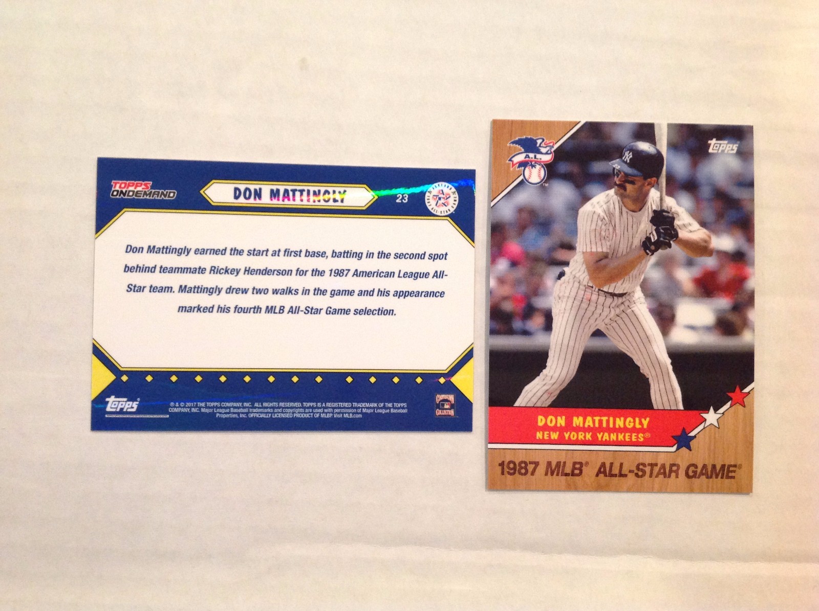 Don Mattingly #23 MVP Yankees 2017 TOPPS ON-DEMAND ALL-STAR GAME HOMAGE TO 1987