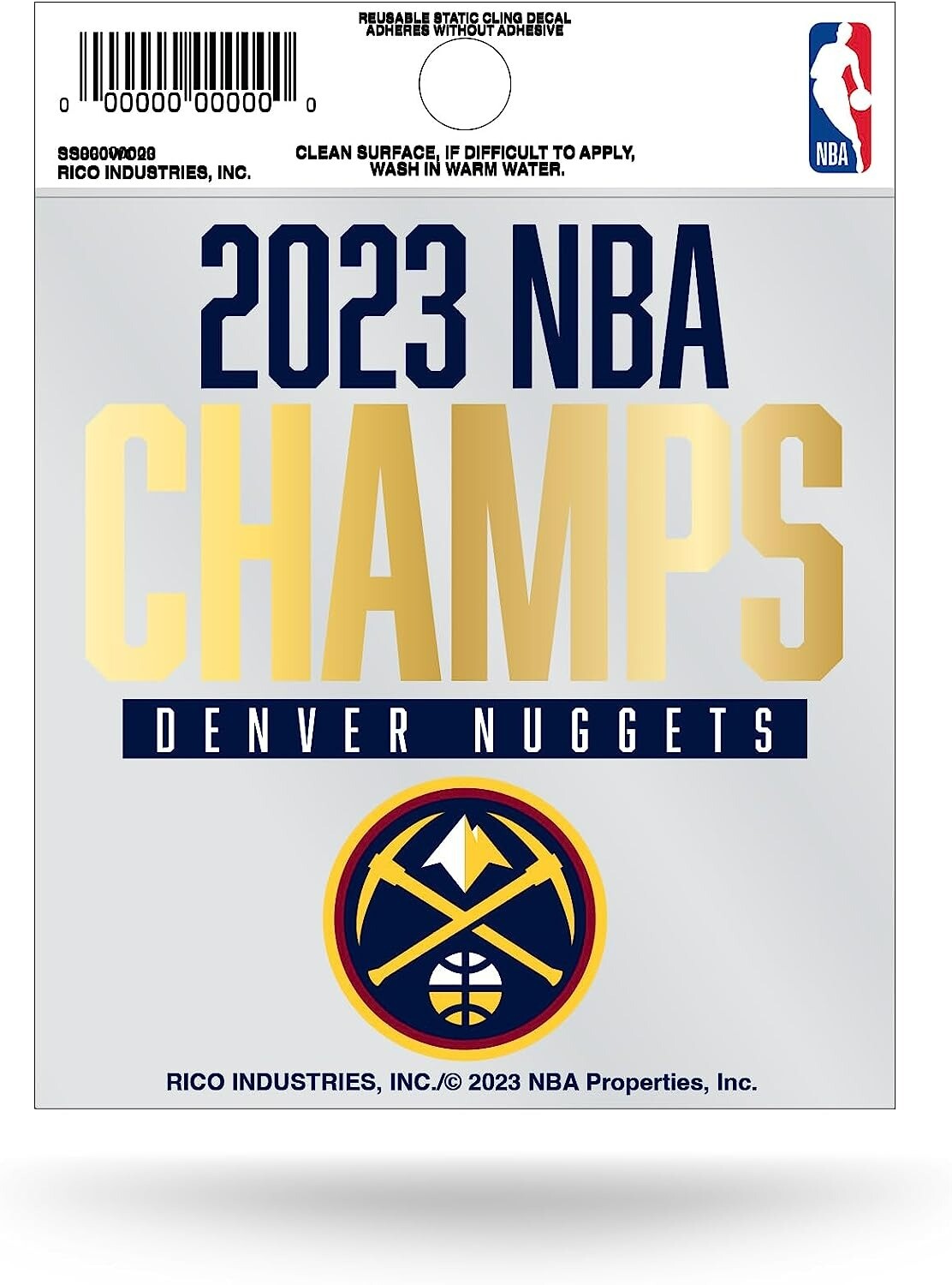Denver Nuggets 2023 NBA Champions Static Cling Decal Free Ship 3×4 Inches