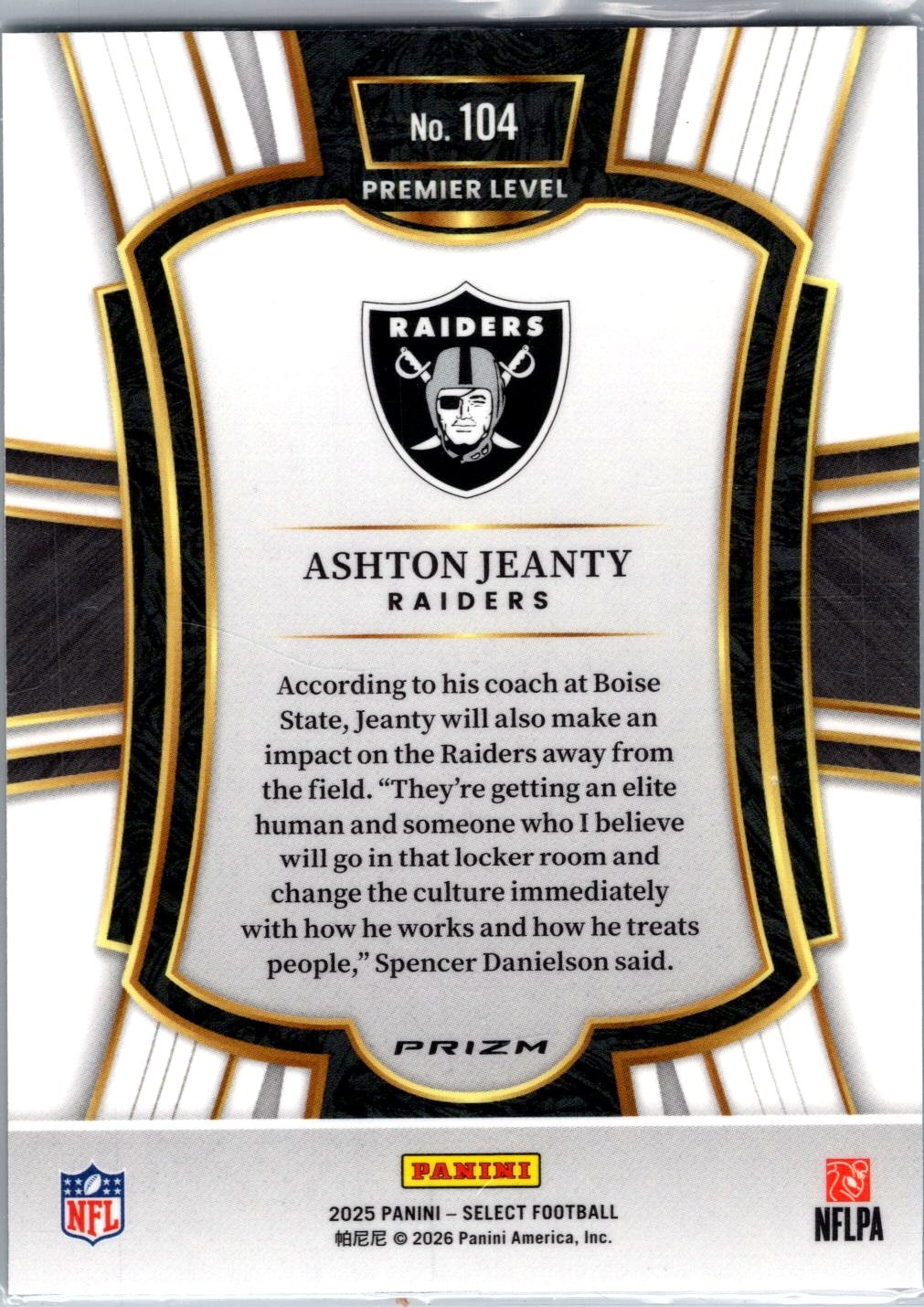 2025 Panini Select #104 Ashton Jeanty Black and Green Prizm Shock