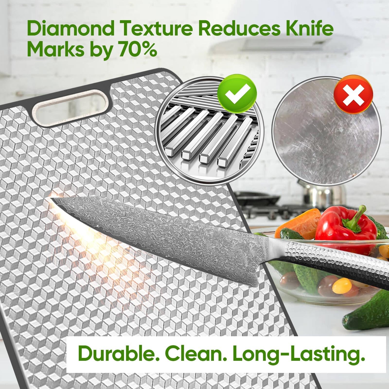 Titanium Cutting Board, Double Sided Medical-grade, 15.2″L x 10.4″W, Silver