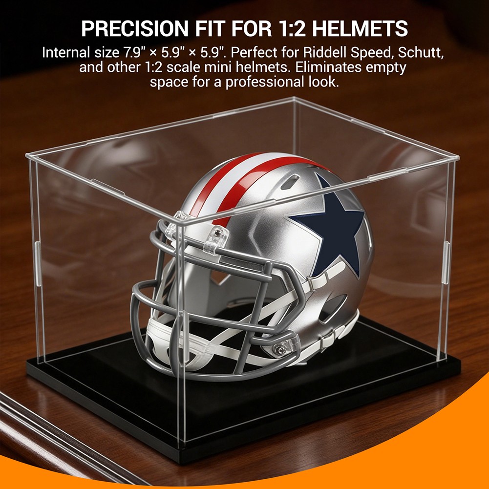 Mini Helmet Display Case with UV Protection for 1:2 Scale Football Baseball