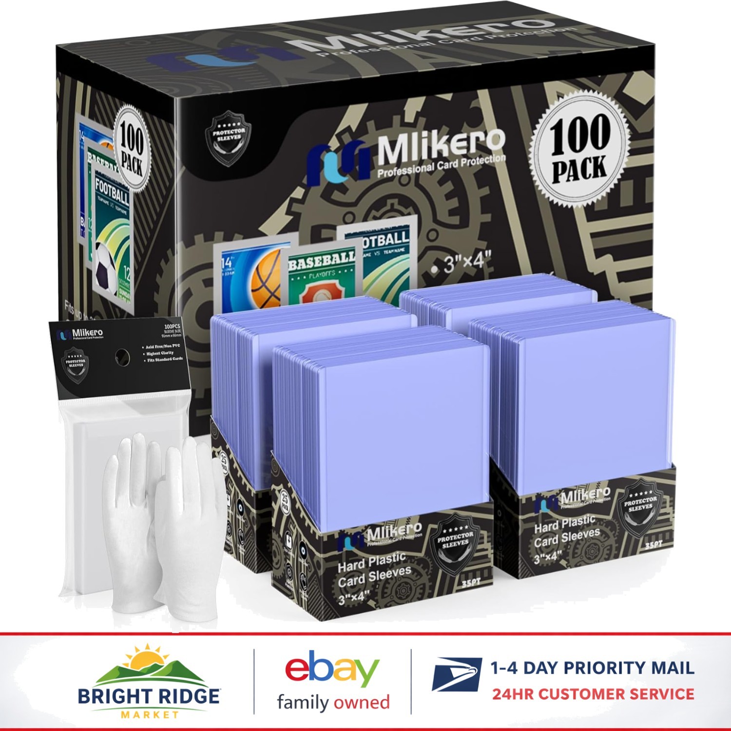 Versatile Card Protector Set, 100 Hard and Soft Sleeves for All Collectibles