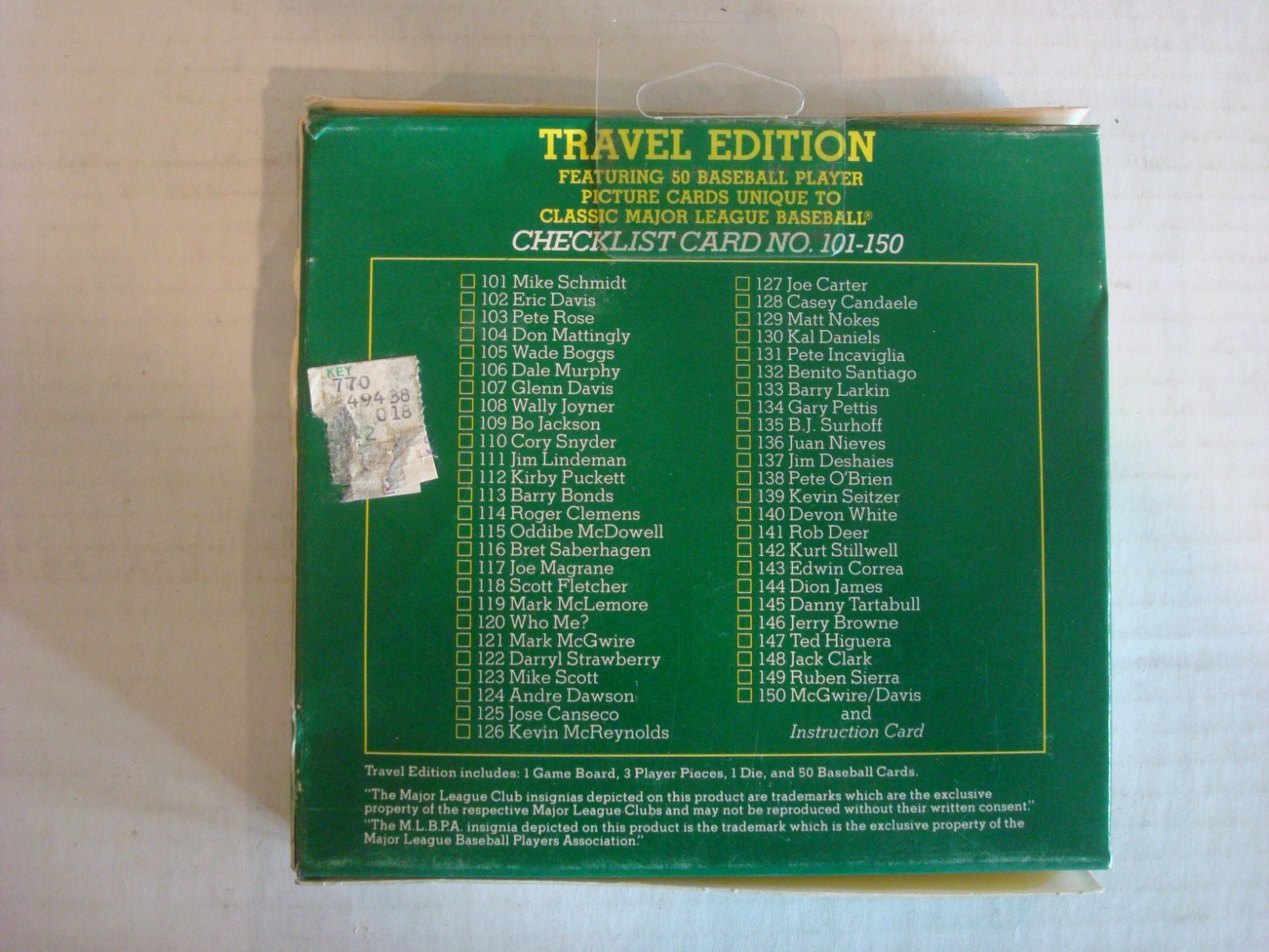 Classic Games 1987 Major League Baseball Travel Edition Base Set 50 Cards