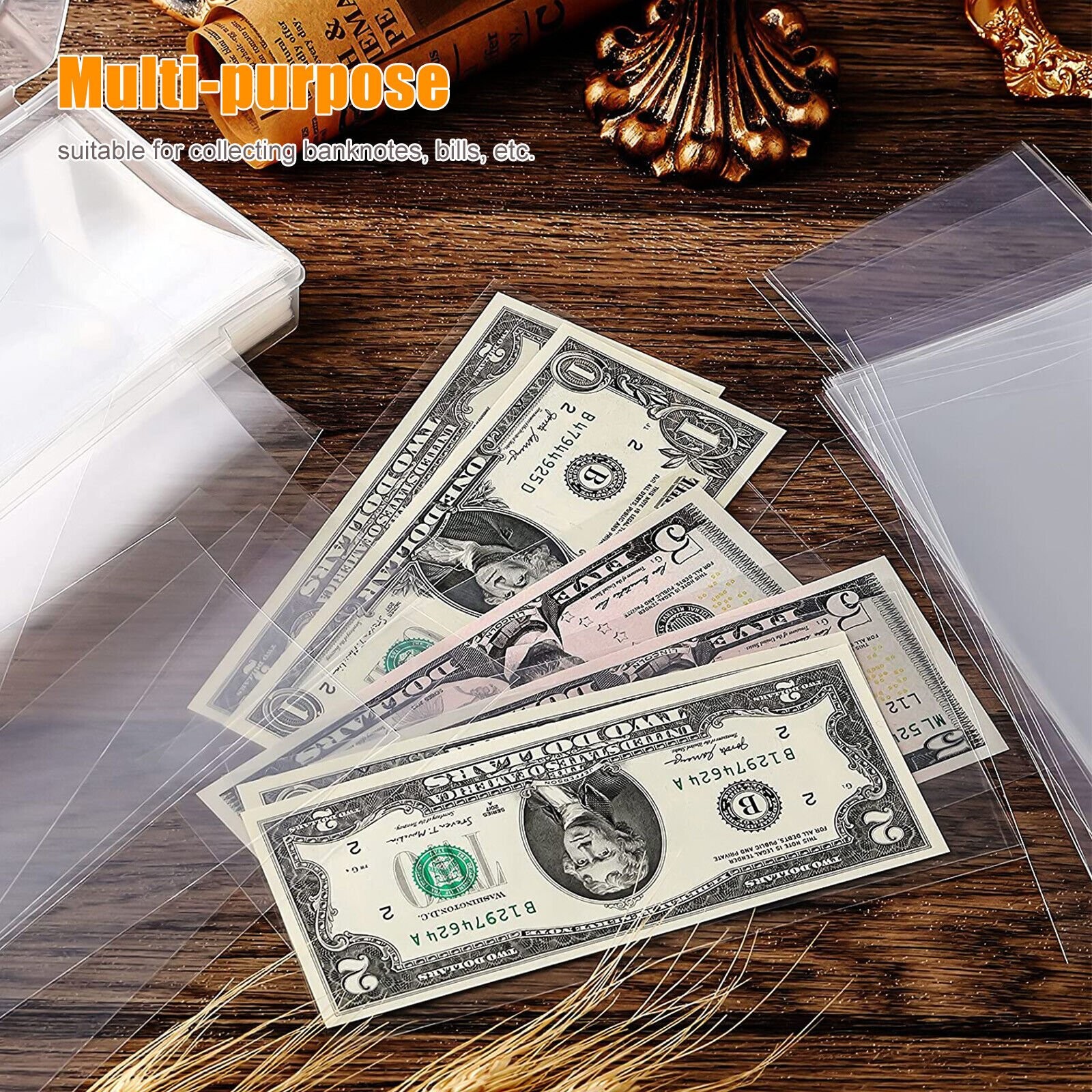 200pcs Currency Sleeves, Clear Dollar Holder Banknote Protector for Paper Money