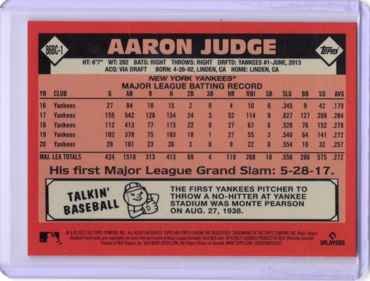 2021 Topps Chrome – 1986 Topps Baseball – Aaron Judge – #86BC-1