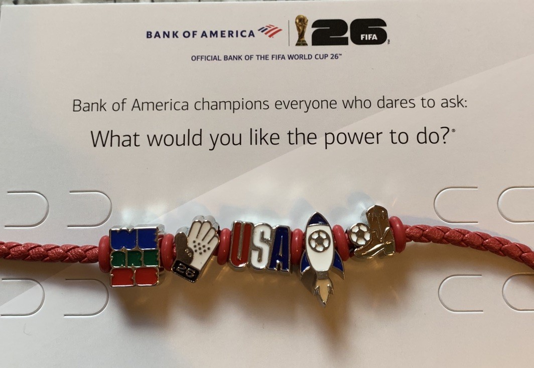 USA FIFA Bank of America FIFA World Cup 26 Red Braided Charm Bracelet