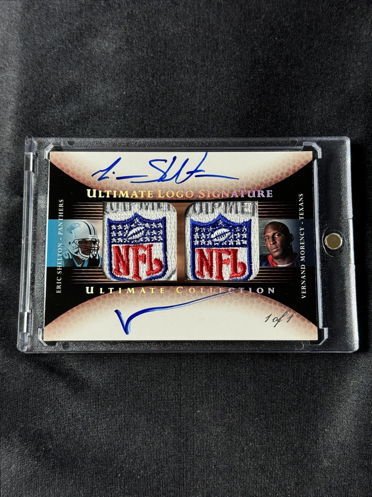 2005 Ultimate Logo Signature NFL Shield Auto 1/1 Vernand Morency / Eric Shelton
