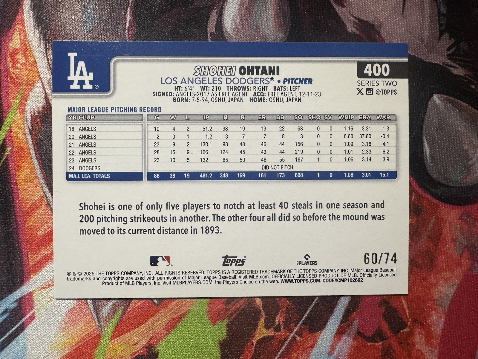 2025 Topps Series 2 Black Border Shohei Ohtani Black Border LA Dodgers /74 SSP