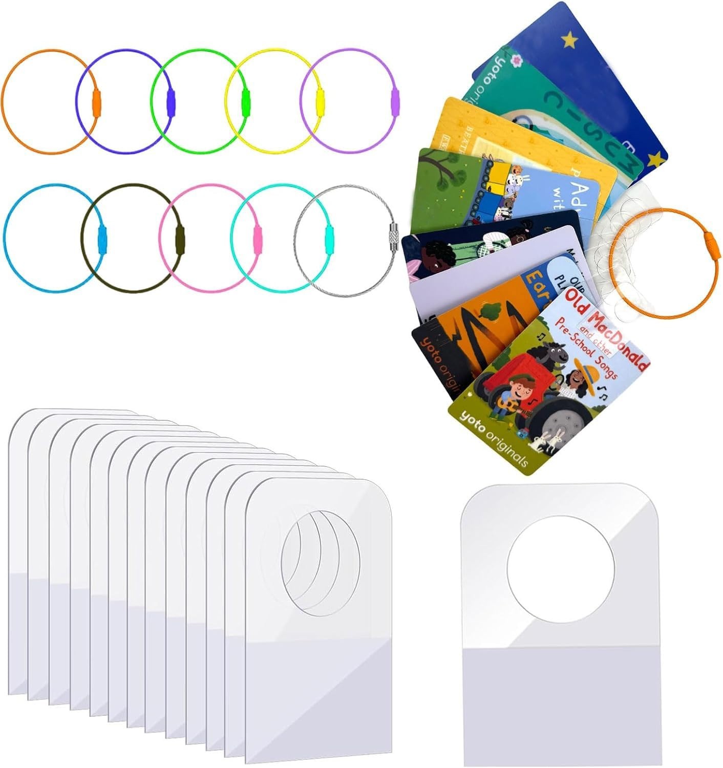 Card Holder for Yoto Cards Rings and Tabs 200 PCS Self Adhesive Tabs with 10 Loo