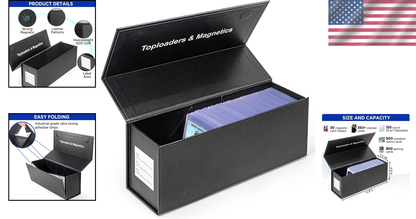 Top Loaders Storage Box for Trading Cards, Vertical Magnetic Closure Sports Card