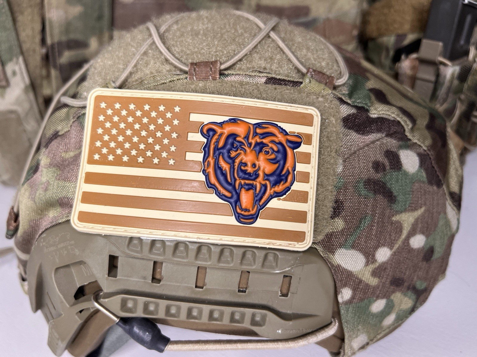 Military Combat American Flag Chicago Bears football PVC Patch W Vlcro