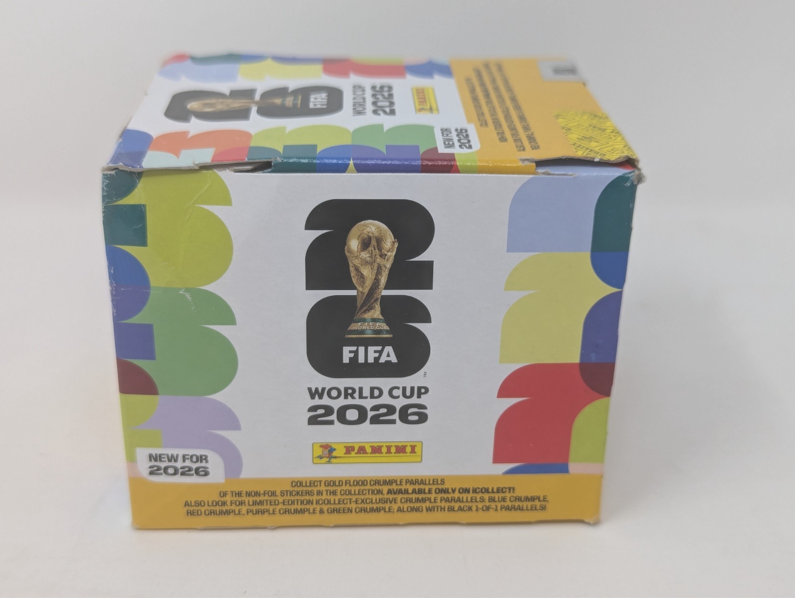 Online Exclusive Panini FIFA World Cup 2026 Sticker Box 50 Packs Gold Crumple