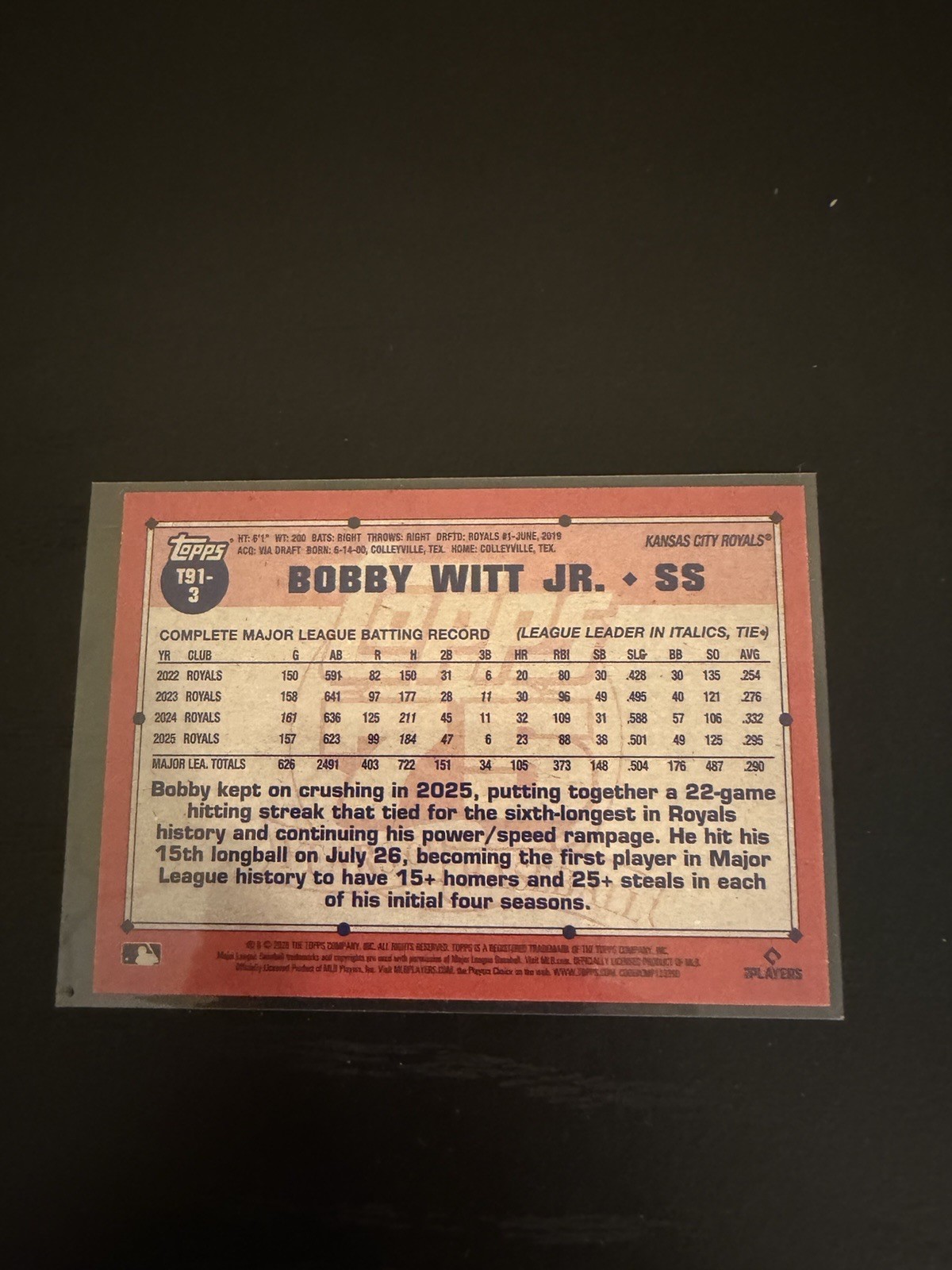 Bobby Witt Jr. Topps 75 Insert T91-3
