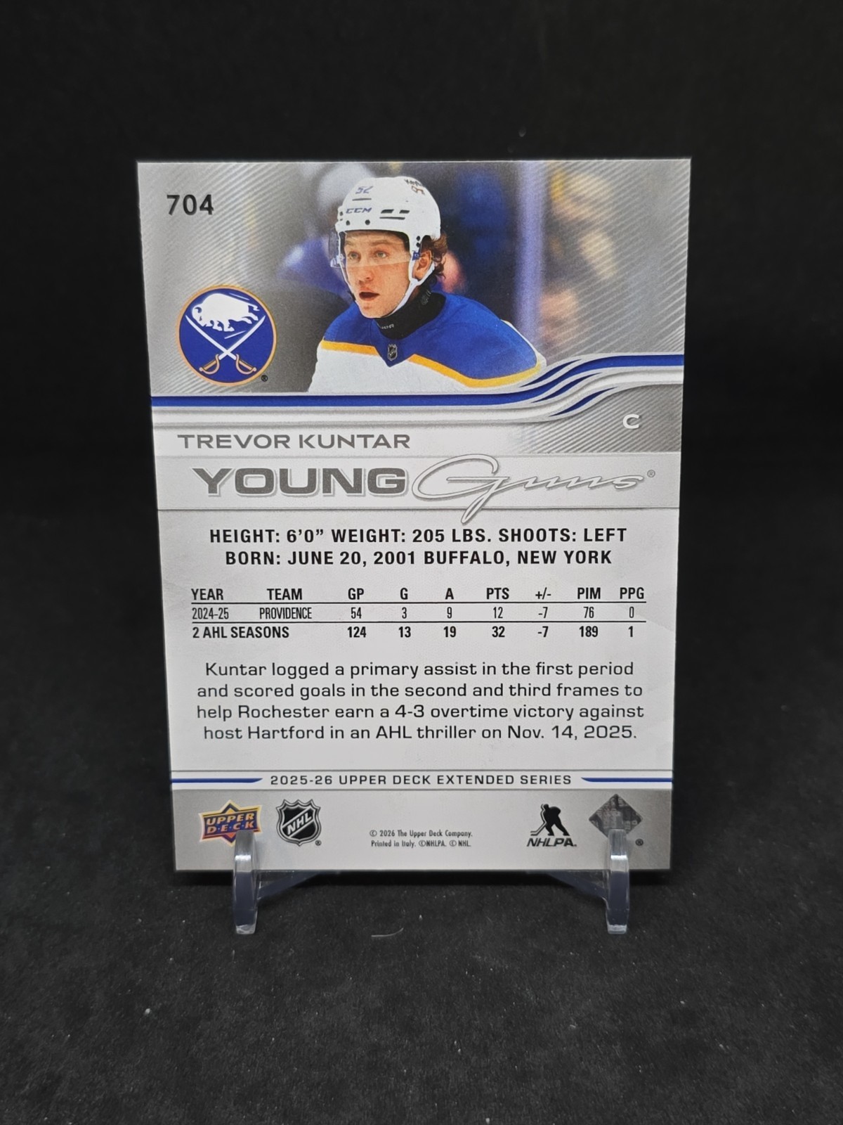 2025-26 Upper Deck Extended Series – Young Guns #704 Trevor Kuntar (RC)