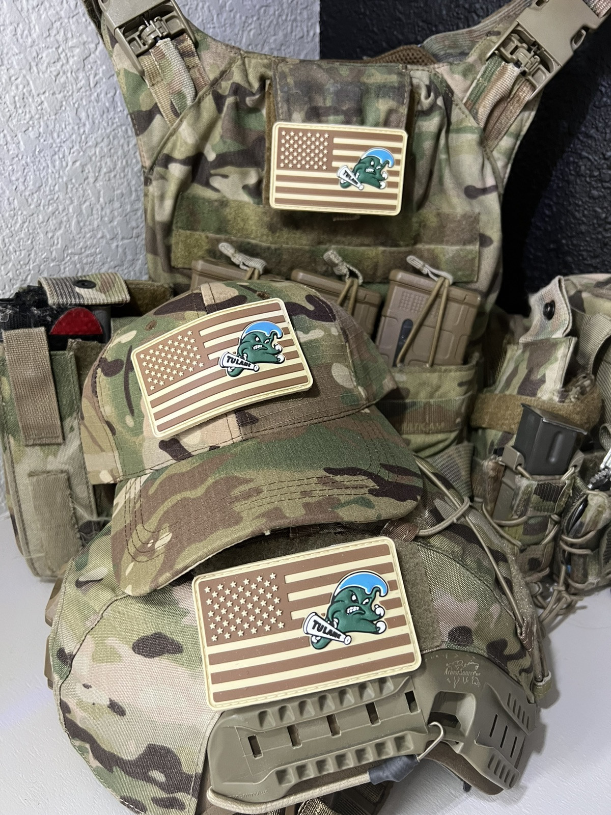 Military Combat American Flag Tulane Green Wave football PVC Patch W Vlcro