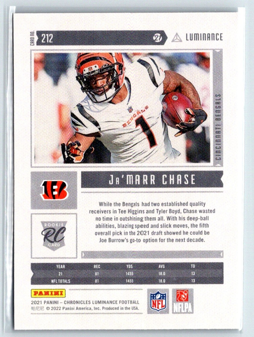 Ja’Marr Chase | 2021 | Panini Chronicles | #212 | Luminance | Rookie | Bengals